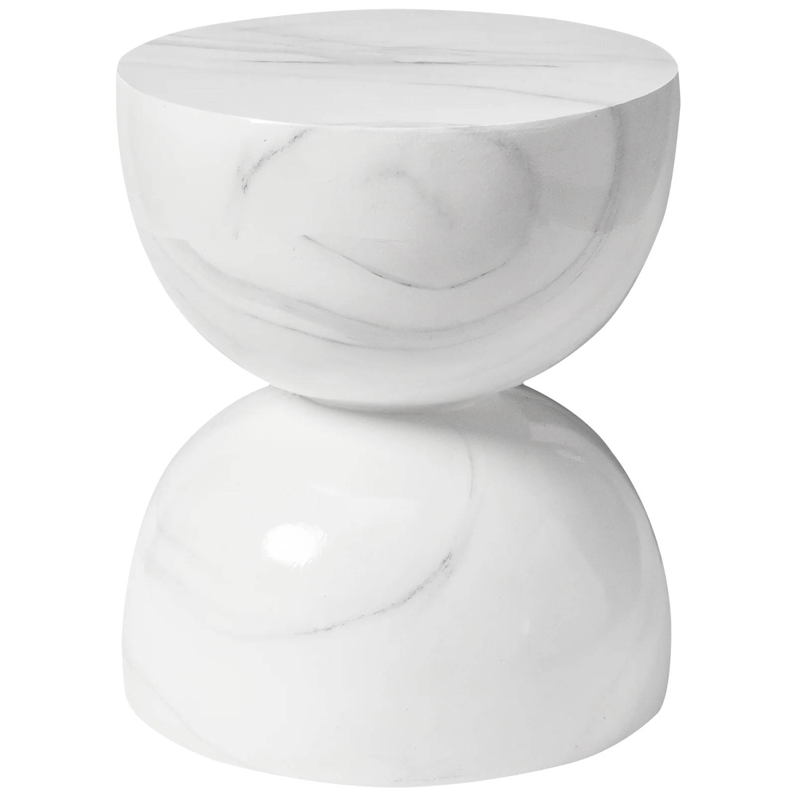 Sage Collection Fiberglass Outdoor Side Table in Marbled White