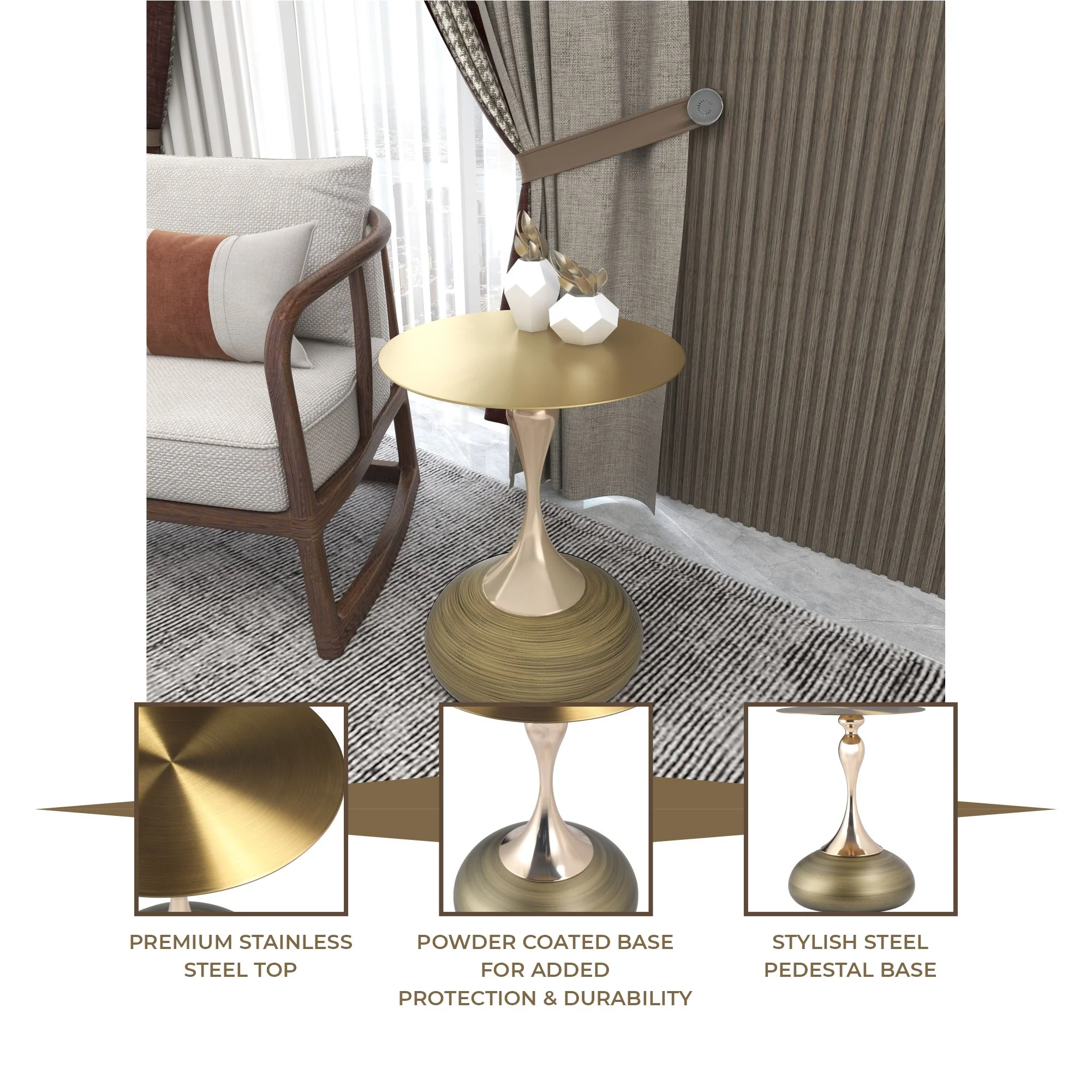 Savoy Collection Modern End Table In Brass Color