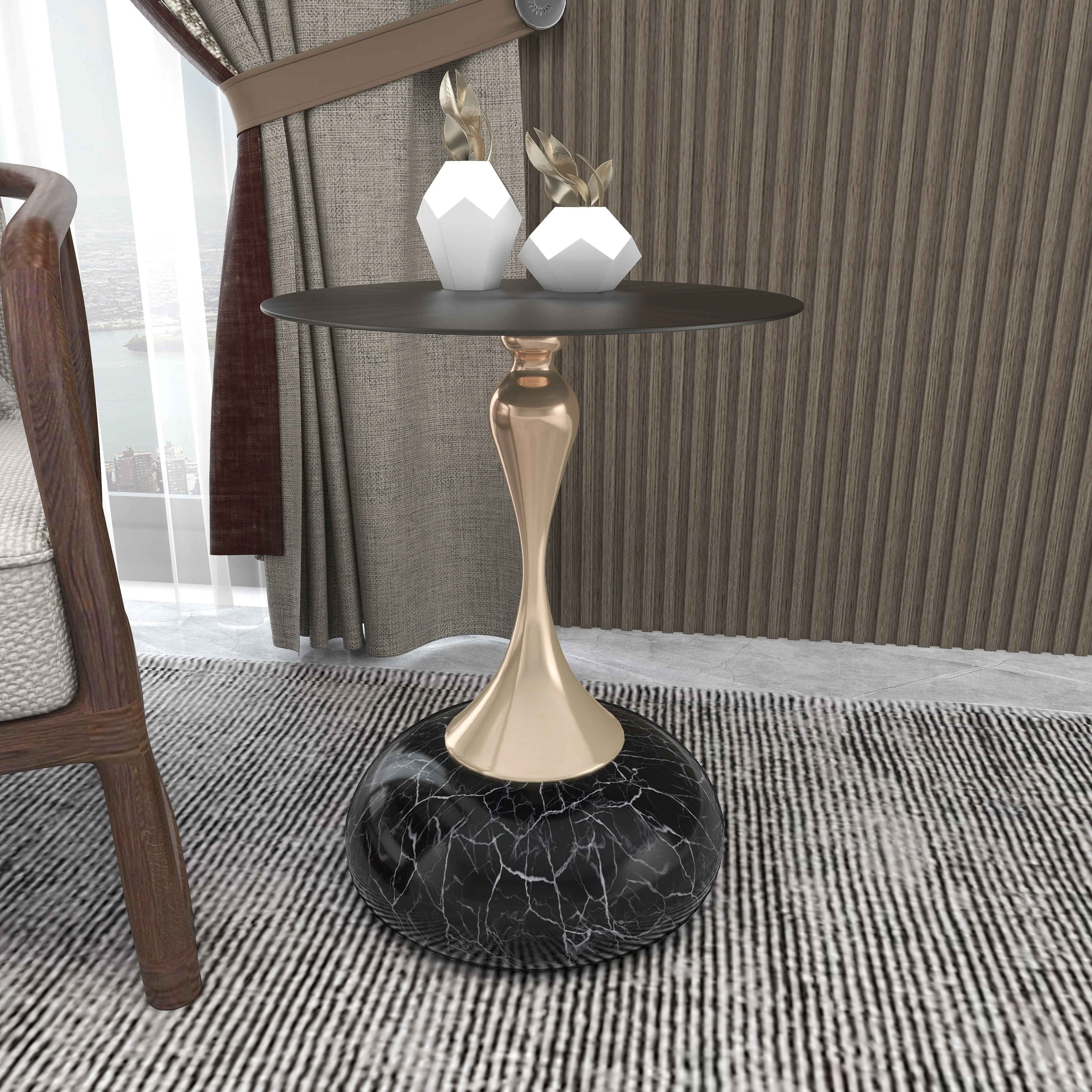 Savoy Collection Modern End Table In Stone Black