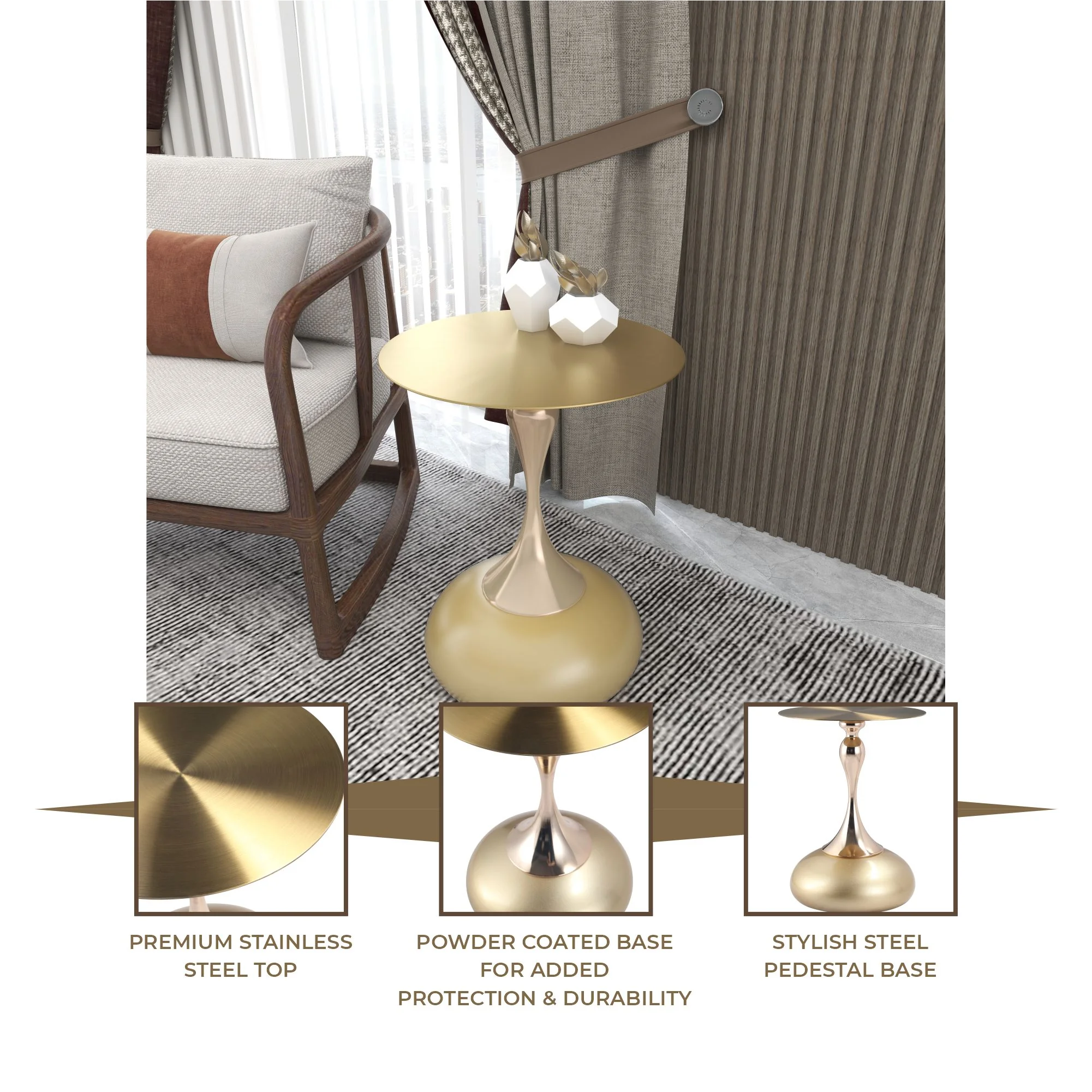 Savoy Collection Modern End Table In Gold With Gold Top