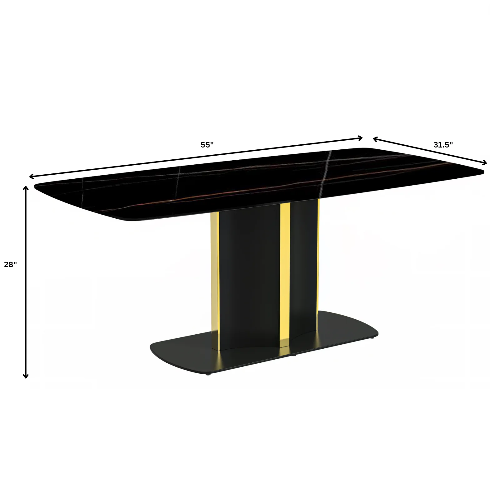 Sylva Series Modern Dining Table Black and Gold Base, With 55 Black/Gold Sintered Stone Top