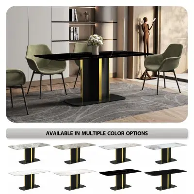 Sylva Series Modern Dining Table Black and Gold Base, With 55 Black/Gold Sintered Stone Top