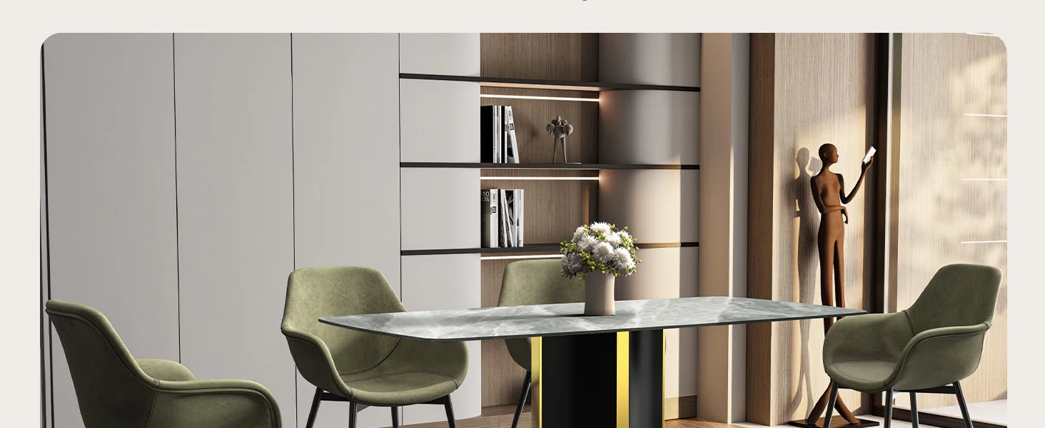 Sylva Series Modern Dining Table Black and Gold Base, With 55 Light Grey Sintered Stone Top