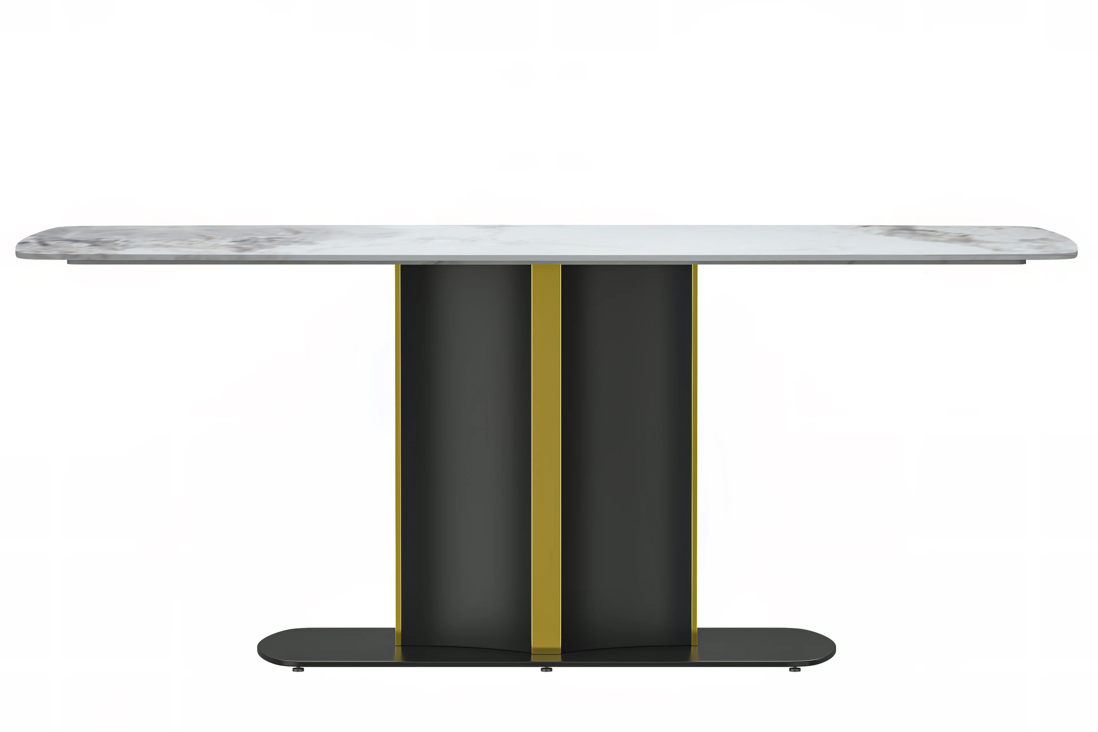 Sylva Series Modern Dining Table Black and Gold Base, With 55 Medium Grey Sintered Stone Top