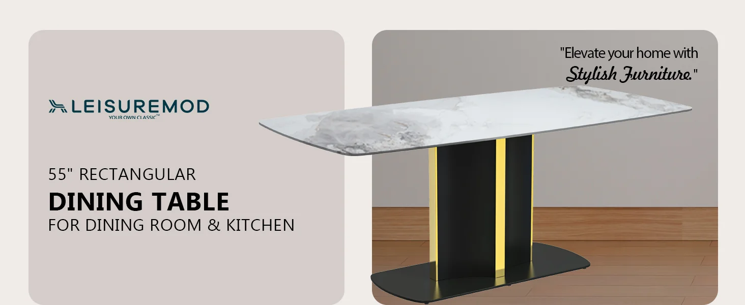 Sylva Series Modern Dining Table Black and Gold Base, With 55 Medium Grey Sintered Stone Top