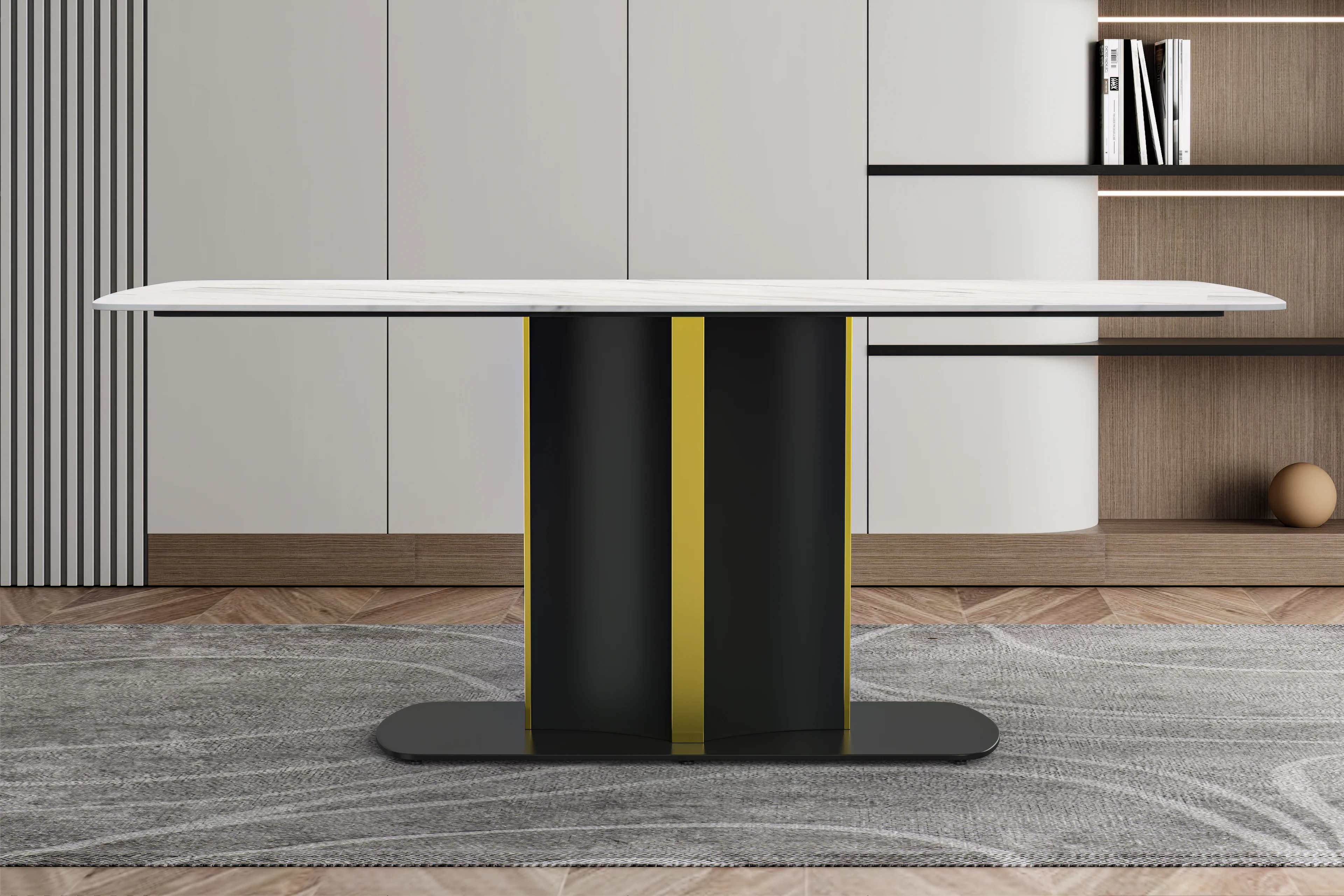 Sylva Series Modern Dining Table Black and Gold Base, With 55 White Sintered Stone Top