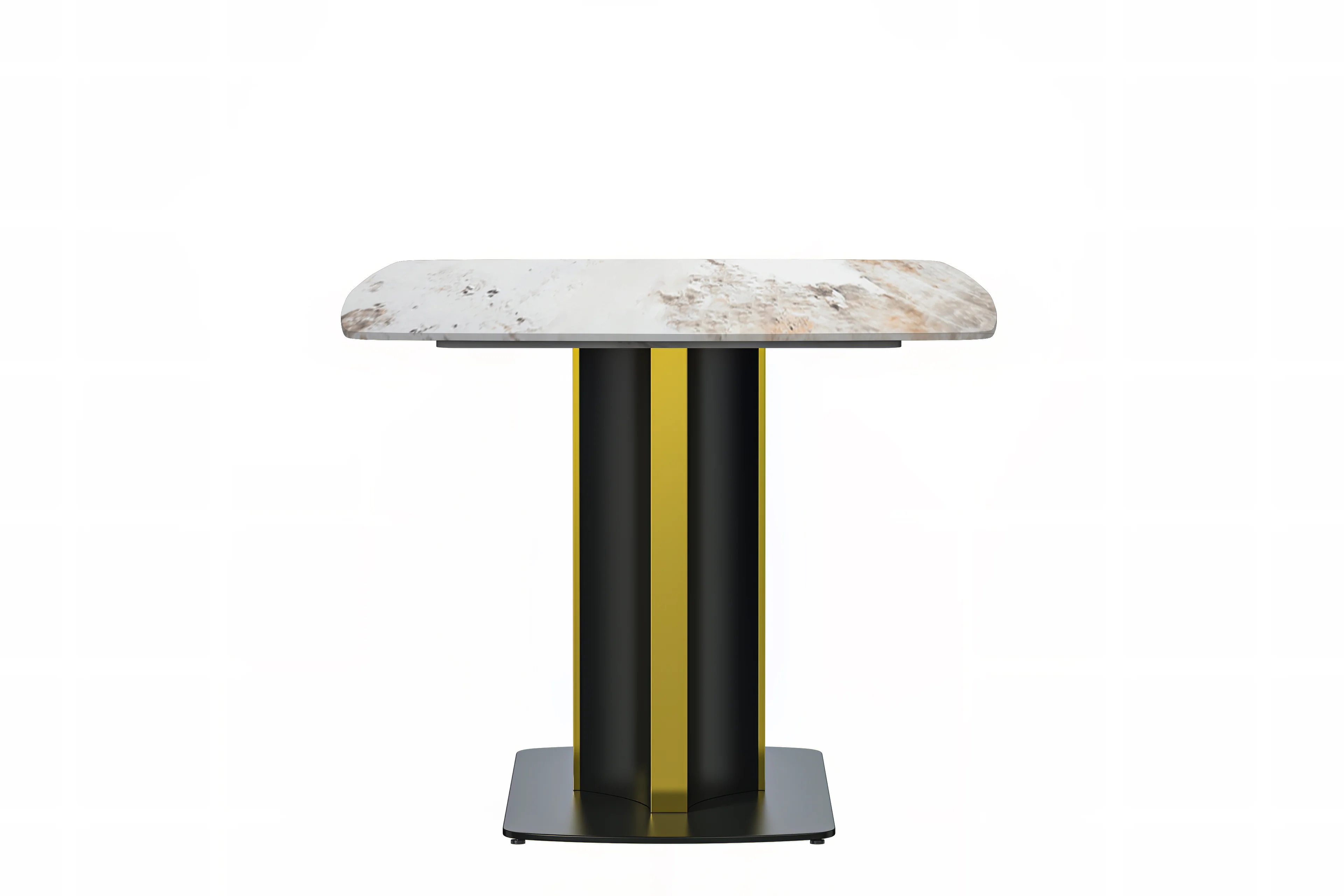 Sylva Series Modern Dining Table Black and Gold Base, With 62" White Grey Sintered Stone Top