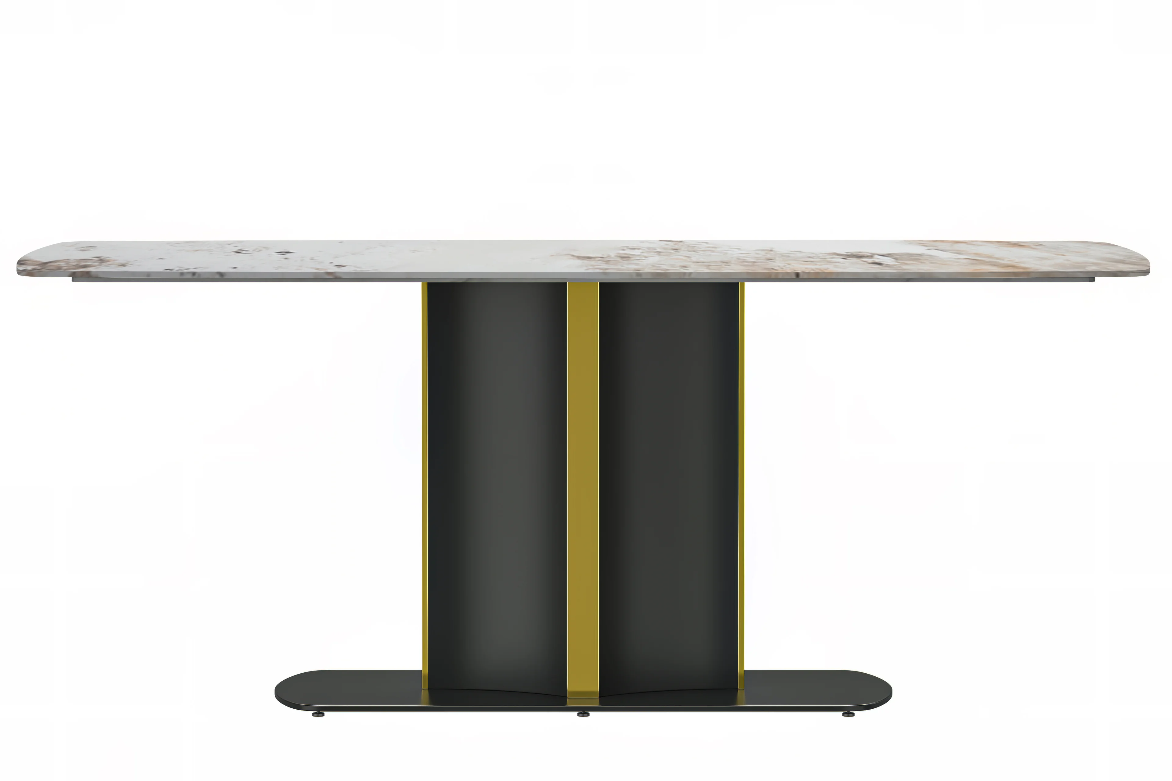 Sylva Series Modern Dining Table Black and Gold Base, With 62" White Grey Sintered Stone Top