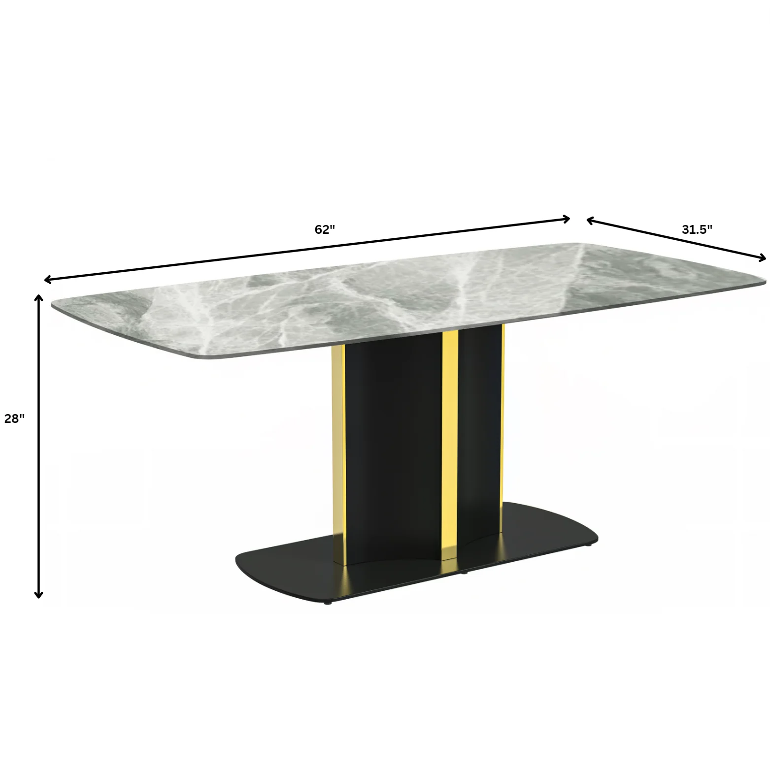 Sylva Series Modern Dining Table Black and Gold Base, With 62" Light Grey Sintered Stone Top