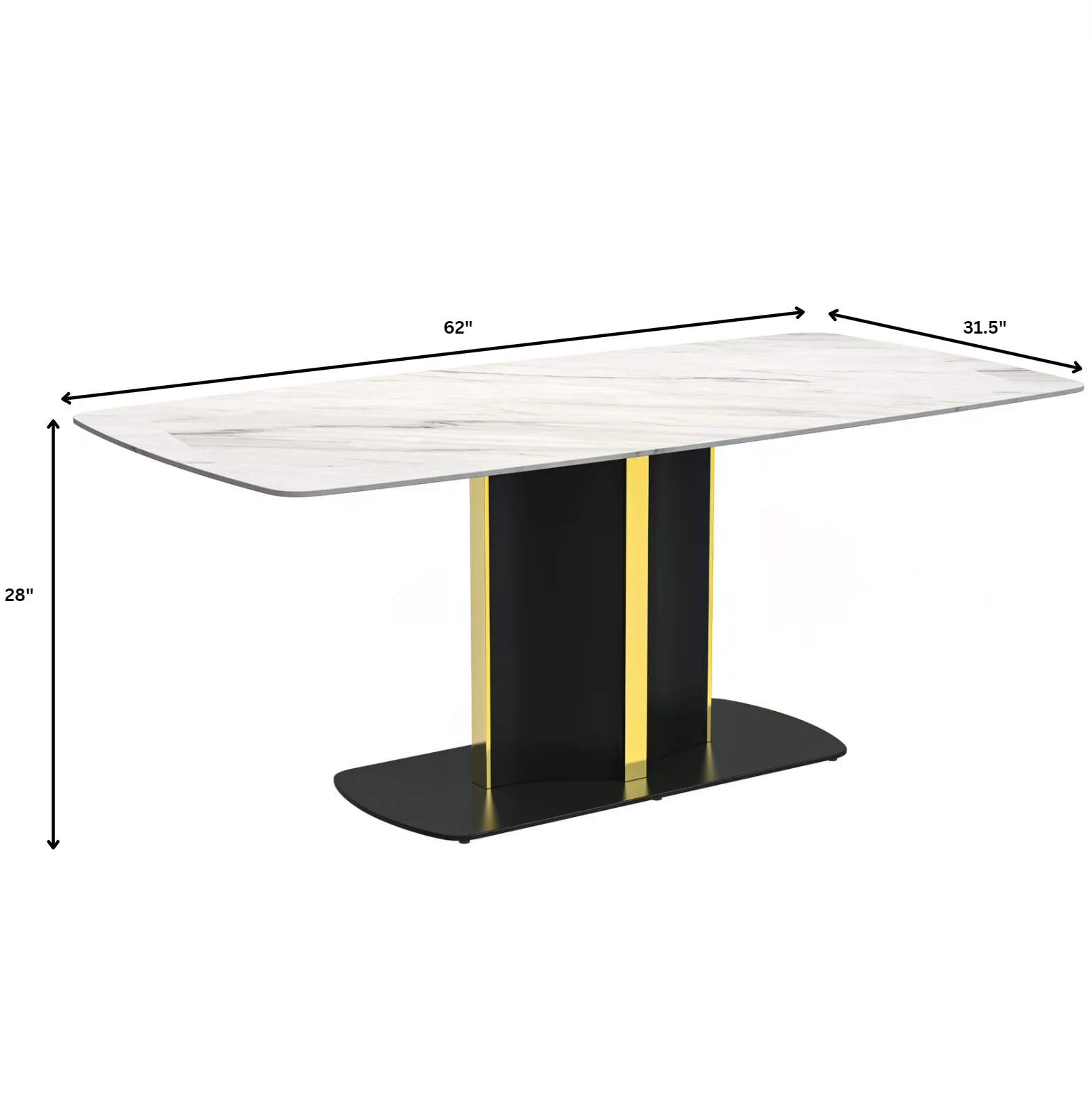 Sylva Series Modern Dining Table Black and Gold Base, With 62" White Sintered Stone Top