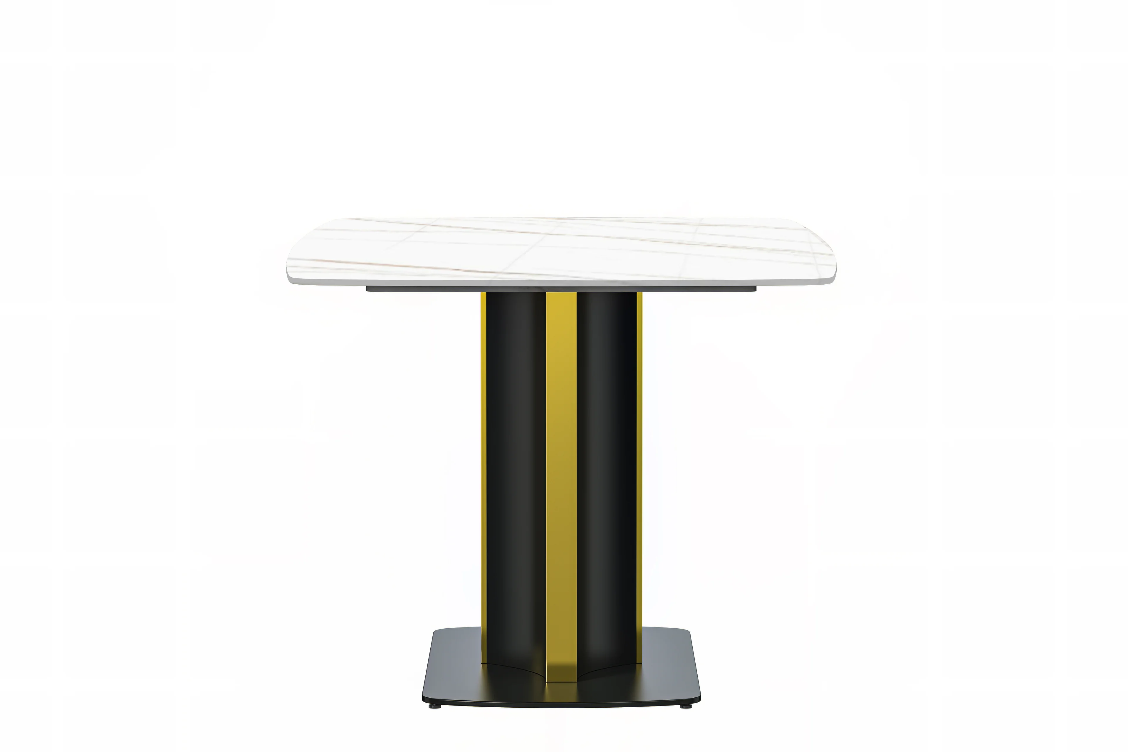 Sylva Series Modern Dining Table Black and Gold Base, With 62" White/Gold Sintered Stone Top