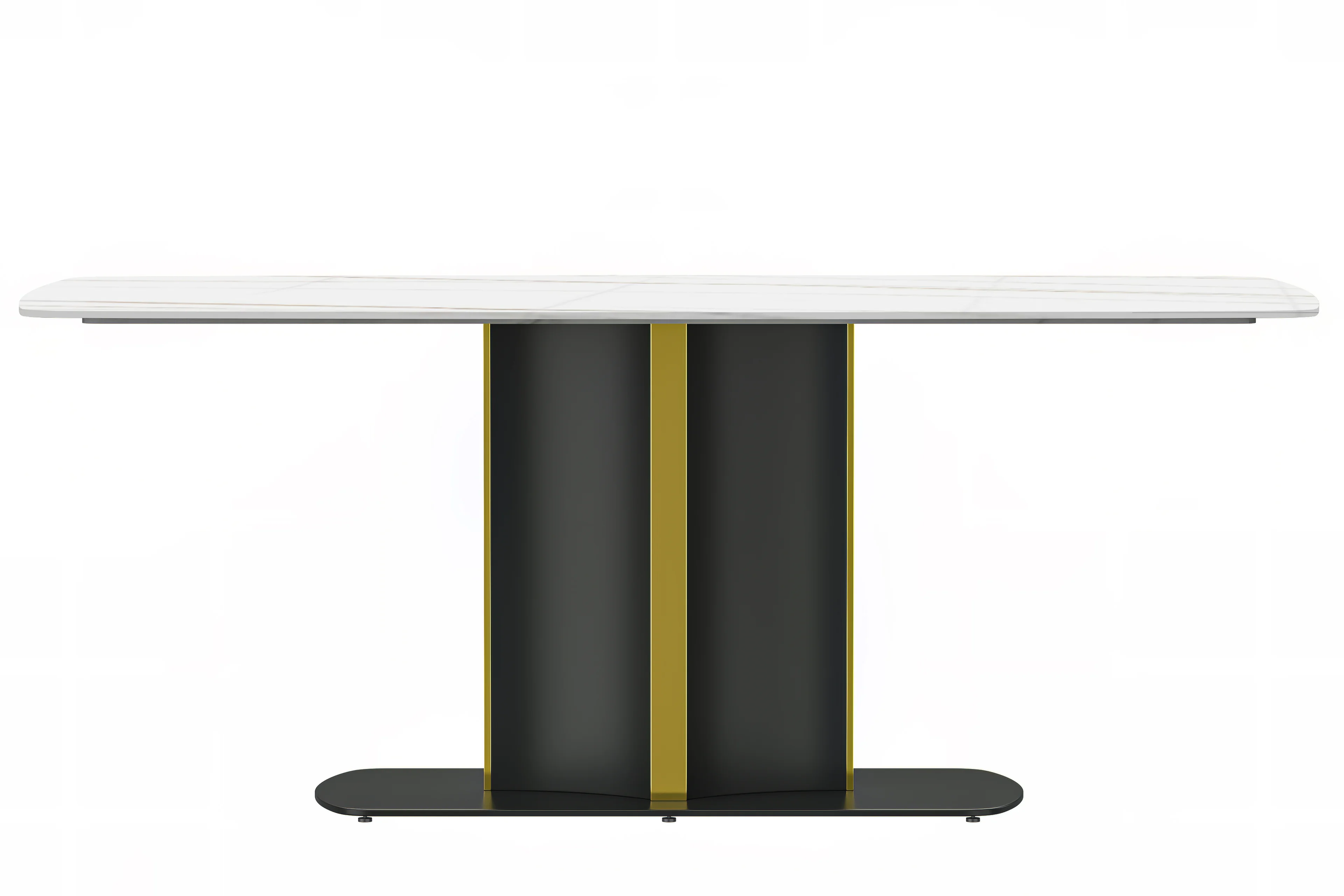Sylva Series Modern Dining Table Black and Gold Base, With 62" White/Gold Sintered Stone Top