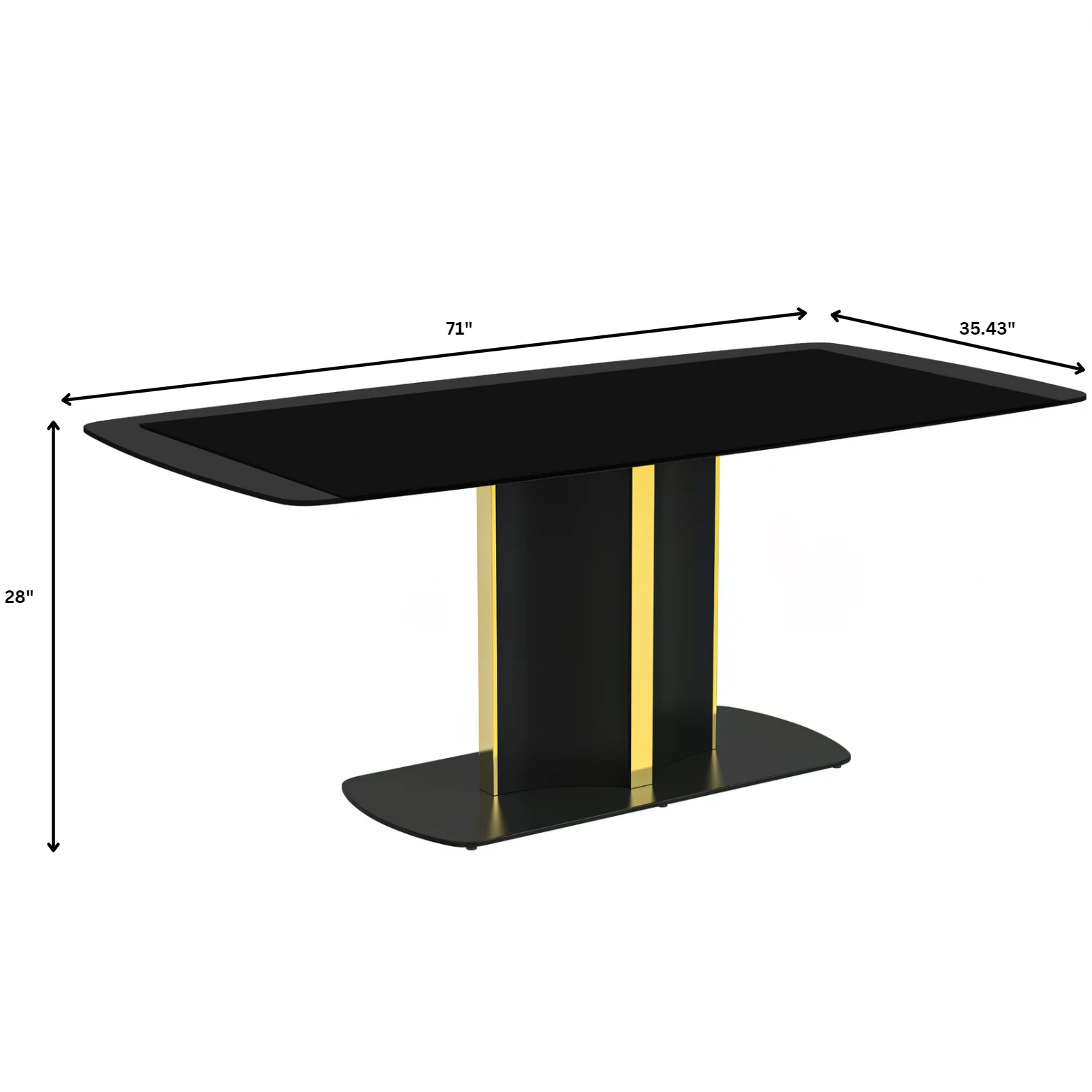 Sylva Series Modern Dining Table Black and Gold Base, With 71" Black Glass Top