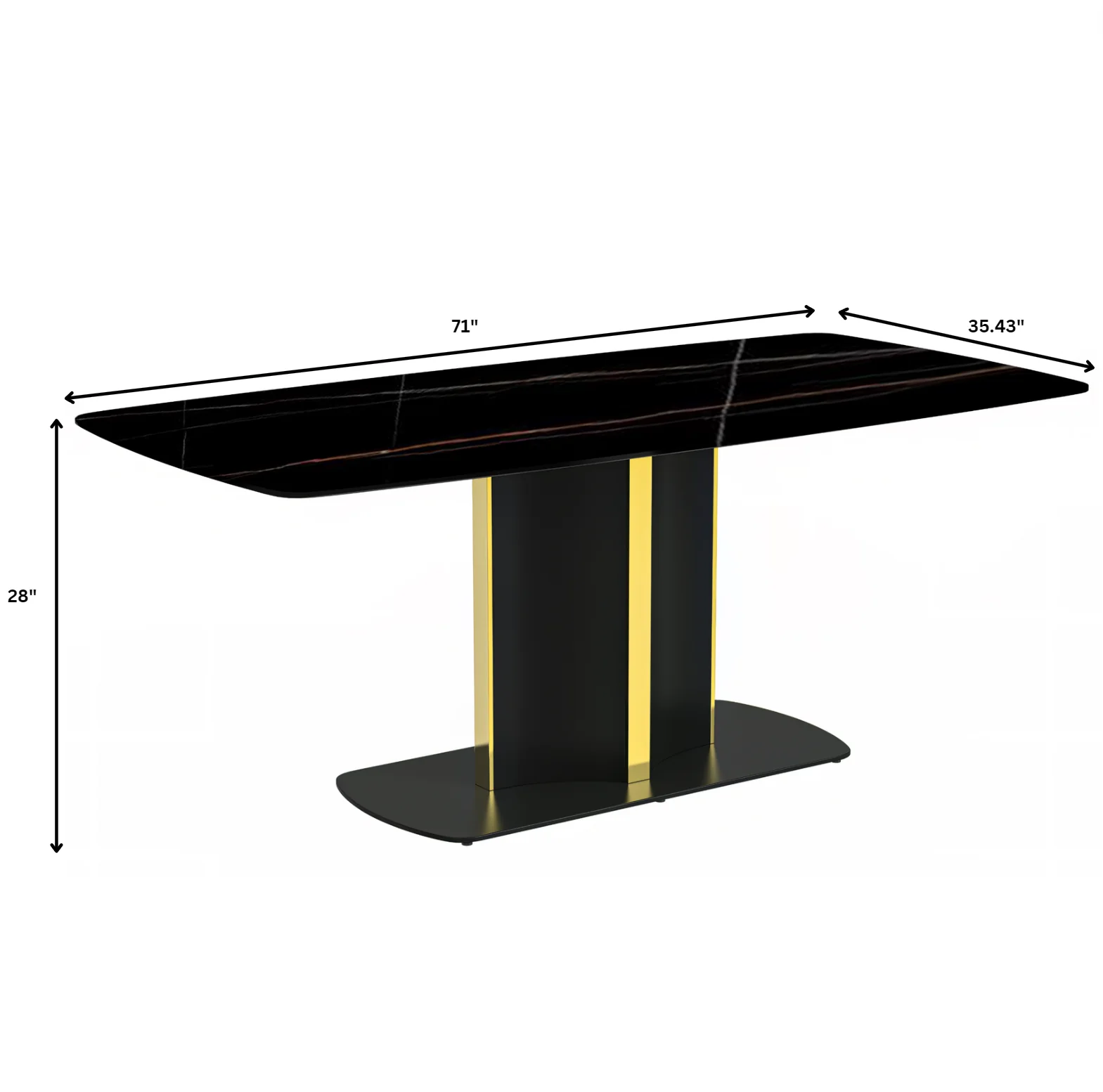 Sylva Series Modern Dining Table Black and Gold Base, With 71" Black/Gold Sintered Stone Top