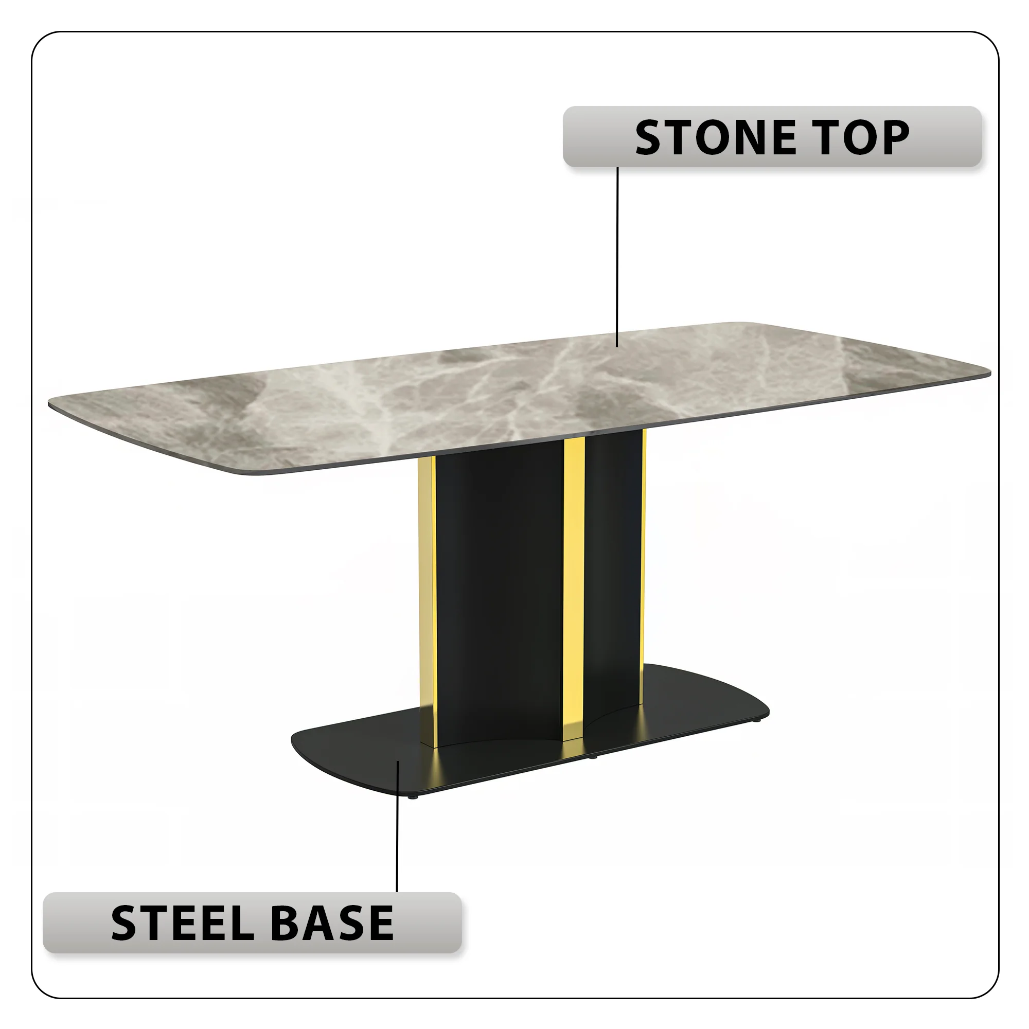 Sylva Series Modern Dining Table Black and Gold Base, With 71" Deep Grey Sintered Stone Top