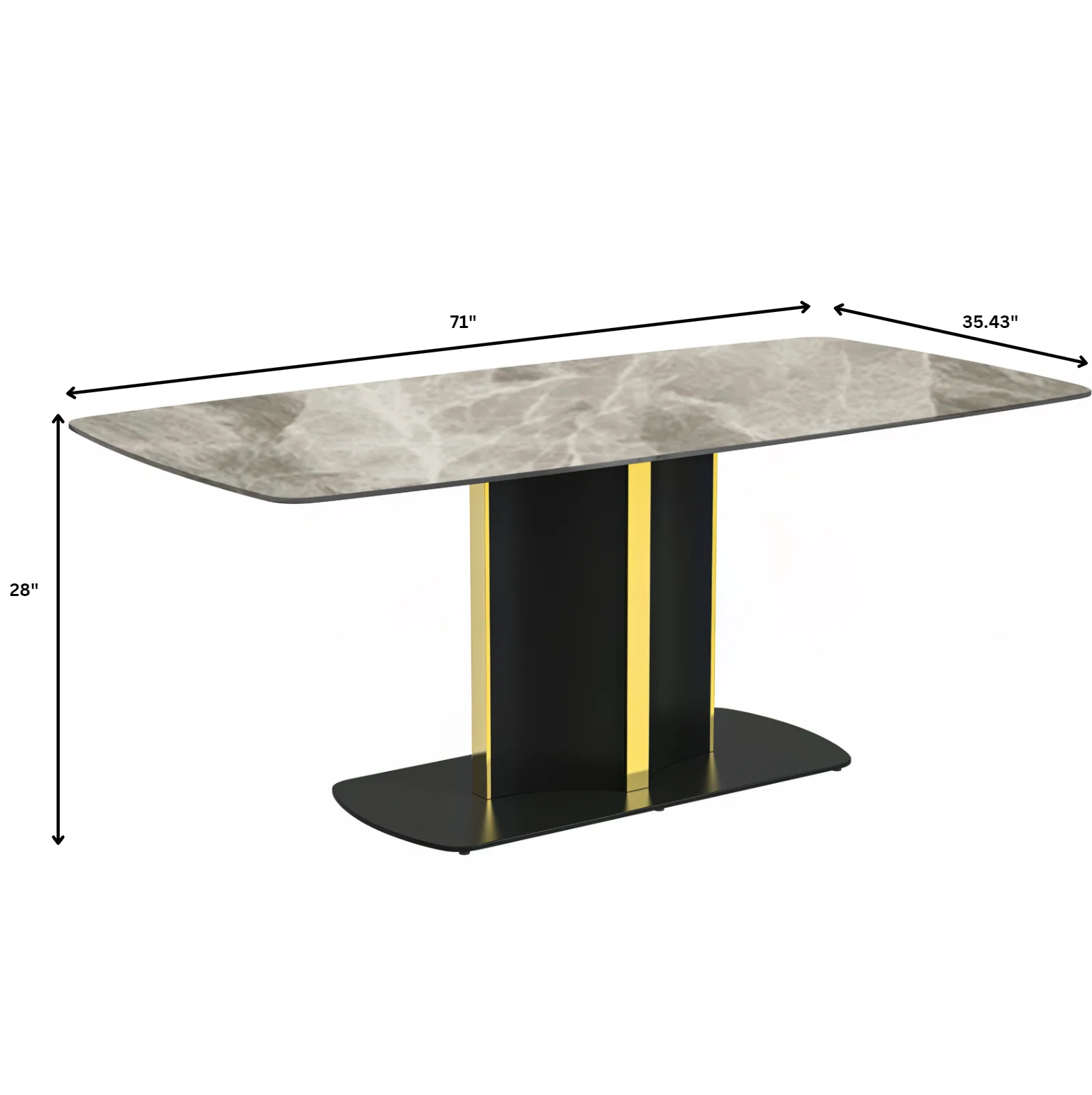 Sylva Series Modern Dining Table Black and Gold Base, With 71" Deep Grey Sintered Stone Top