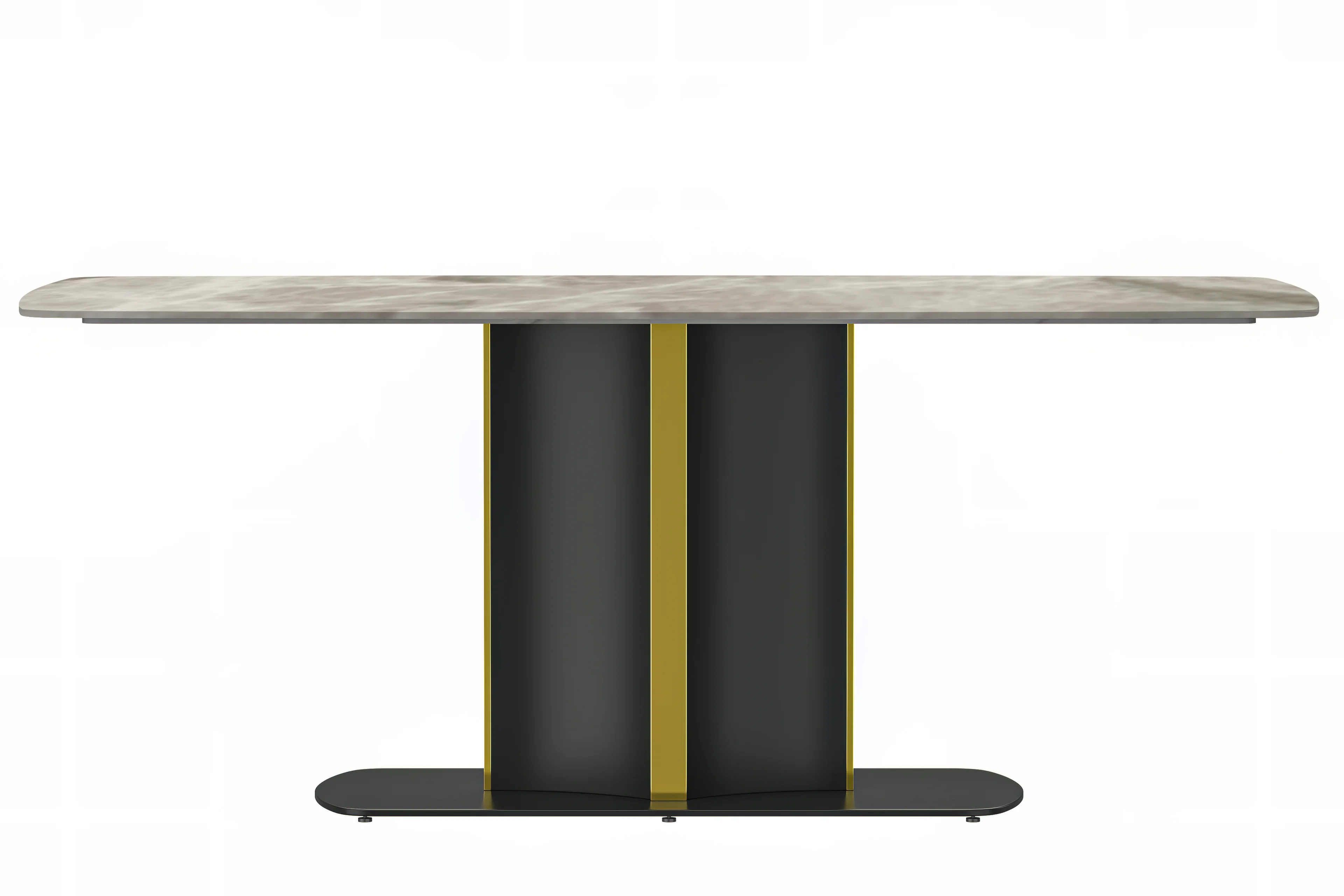 Sylva Series Modern Dining Table Black and Gold Base, With 71" Deep Grey Sintered Stone Top