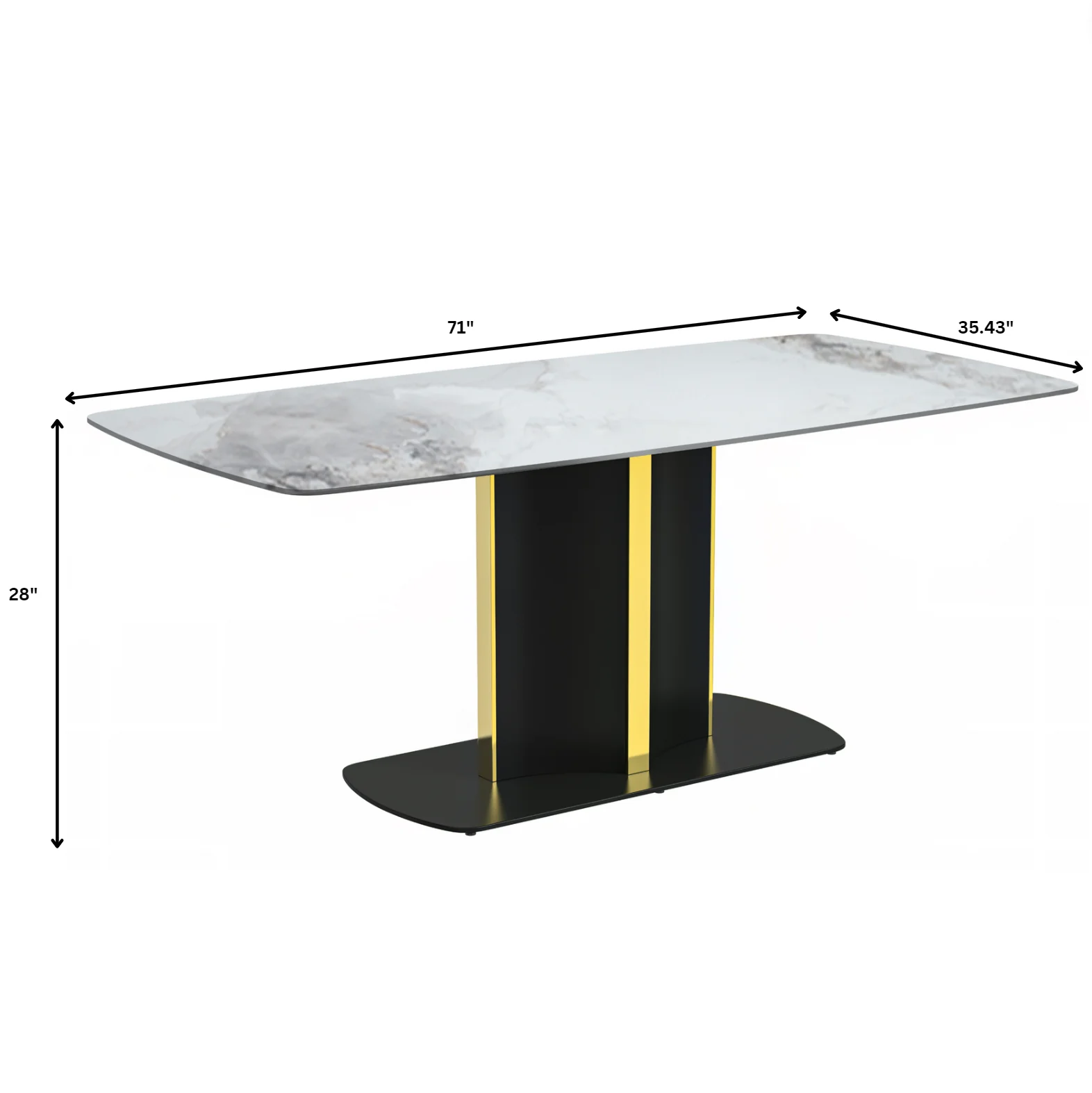 Sylva Series Modern Dining Table Black and Gold Base, With 71" Medium Grey Sintered Stone Top