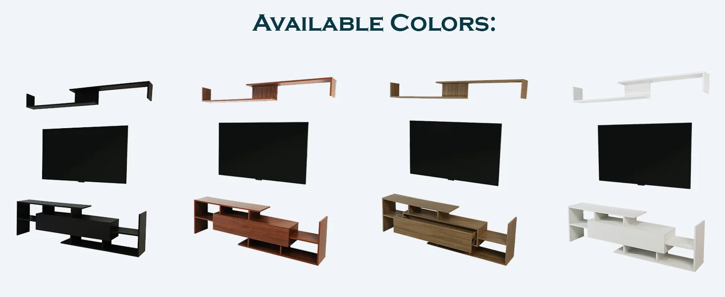 Surrey Modern TV Stand with MDF Shelves and Bookcase in Ebony