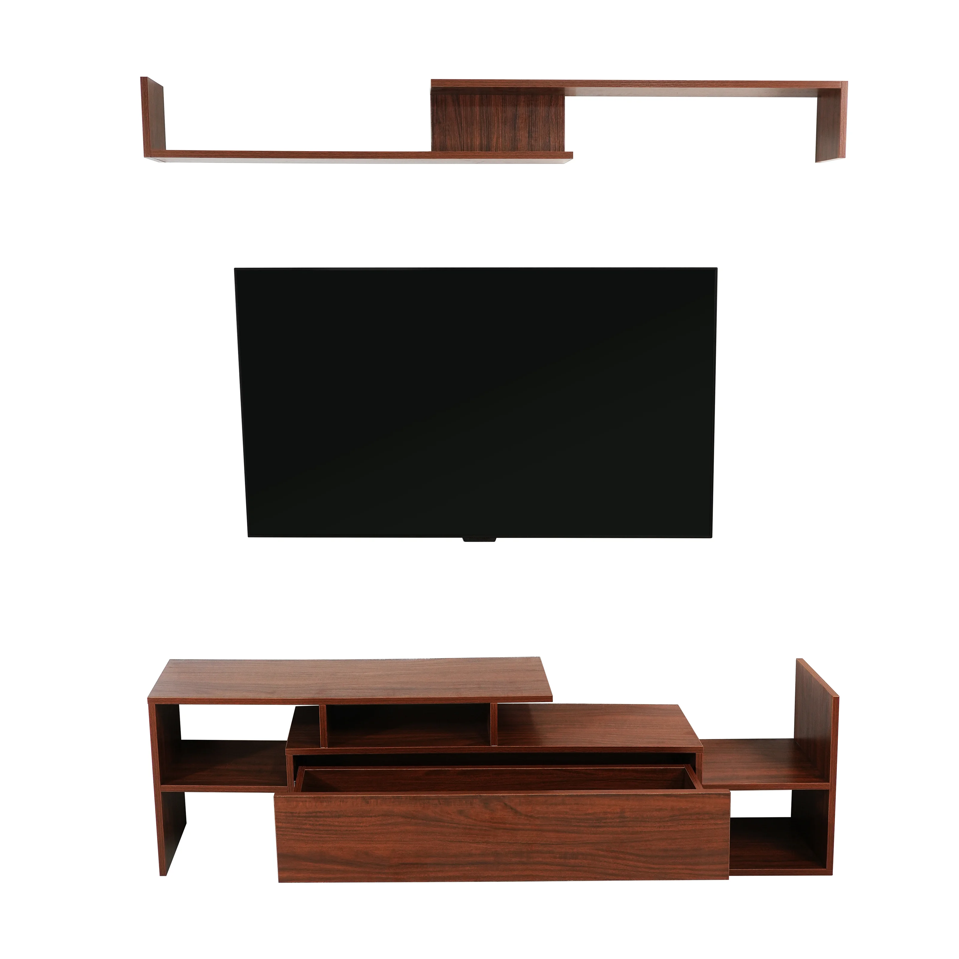Surrey Modern TV Stand with MDF Shelves and Bookcase in Walnut