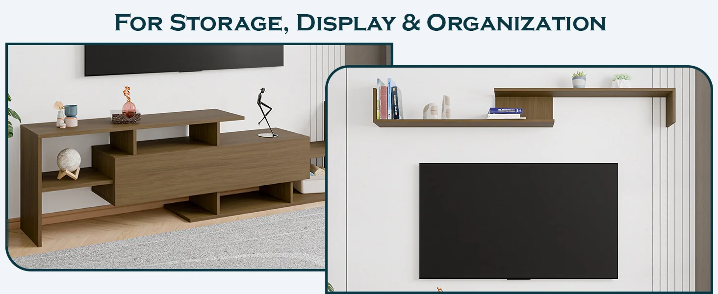 Surrey Modern TV Stand with MDF Shelves and Bookcase in Oak Wood