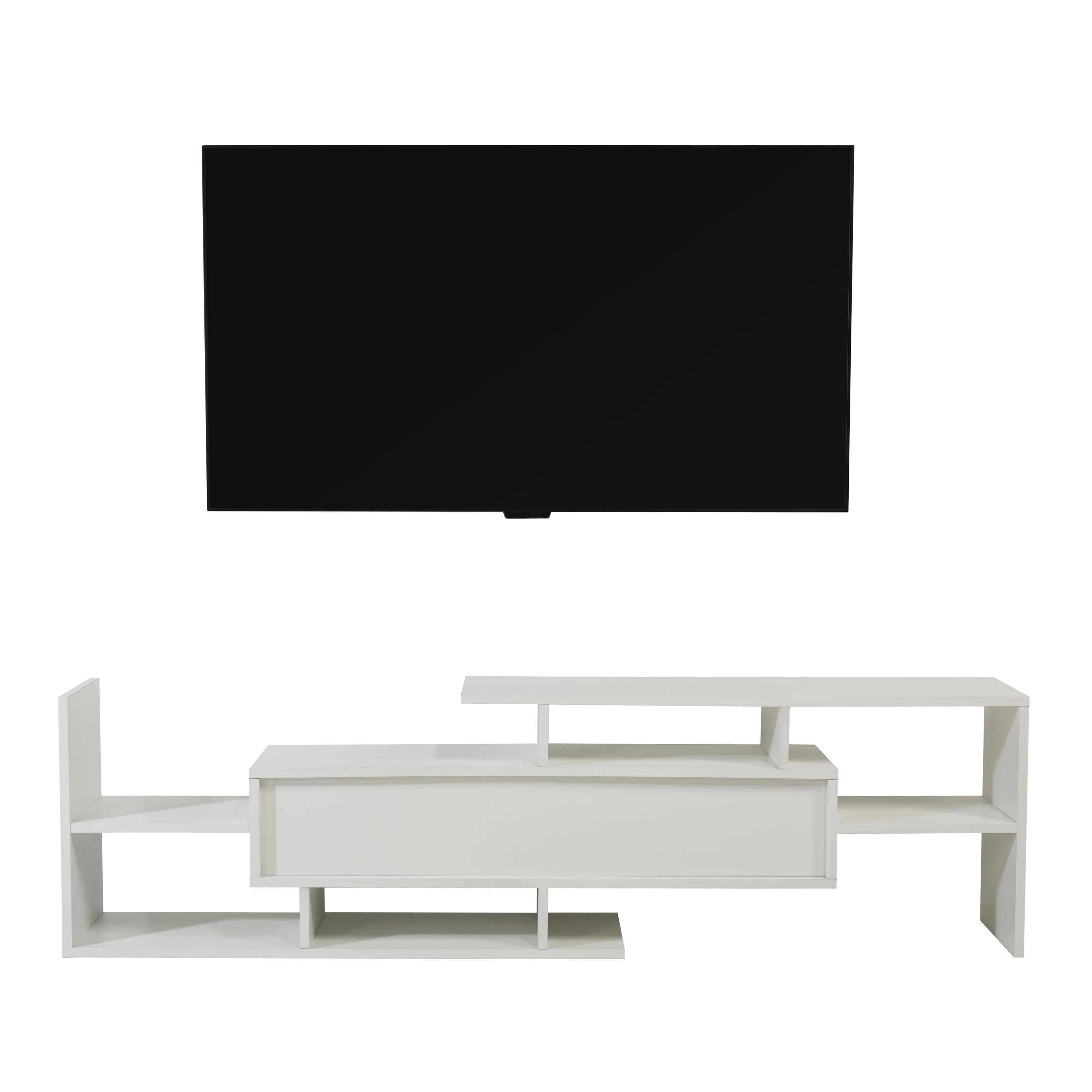Surrey Modern TV Stand with MDF Shelves and Bookcase in White