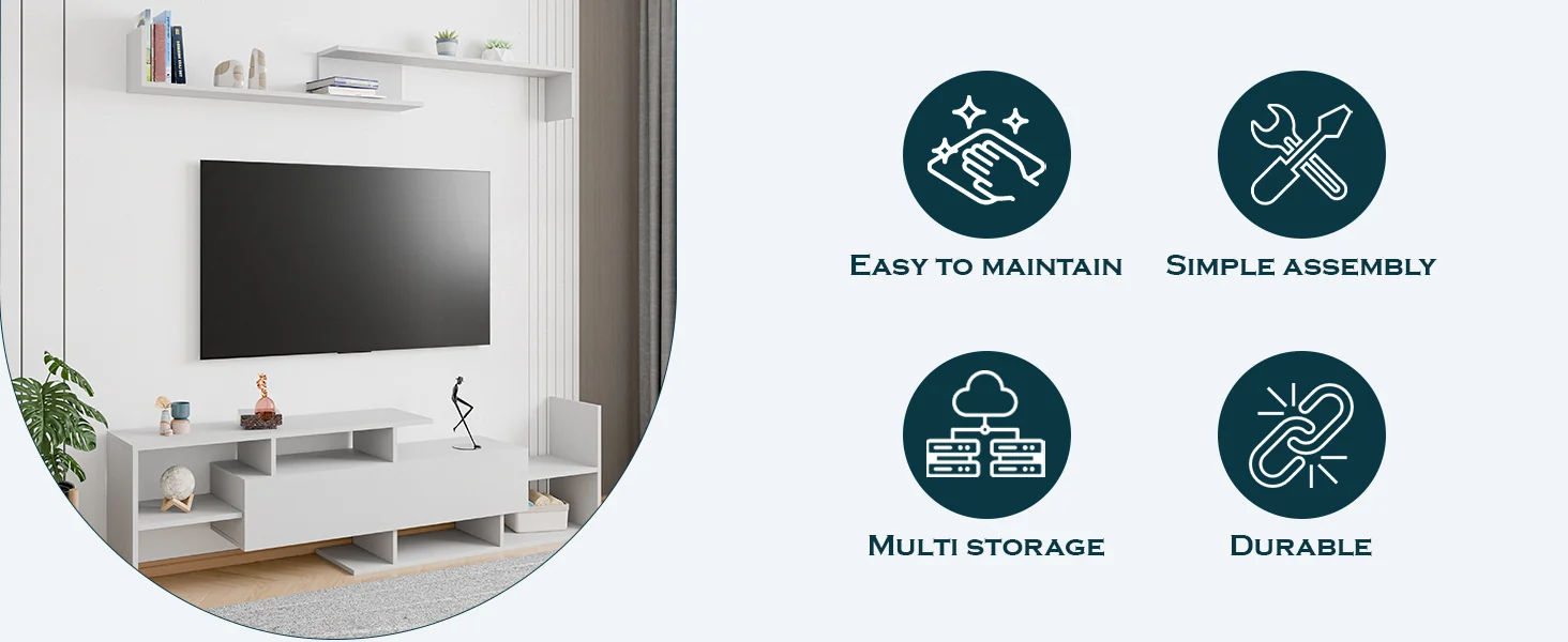 Surrey Modern TV Stand with MDF Shelves and Bookcase in White