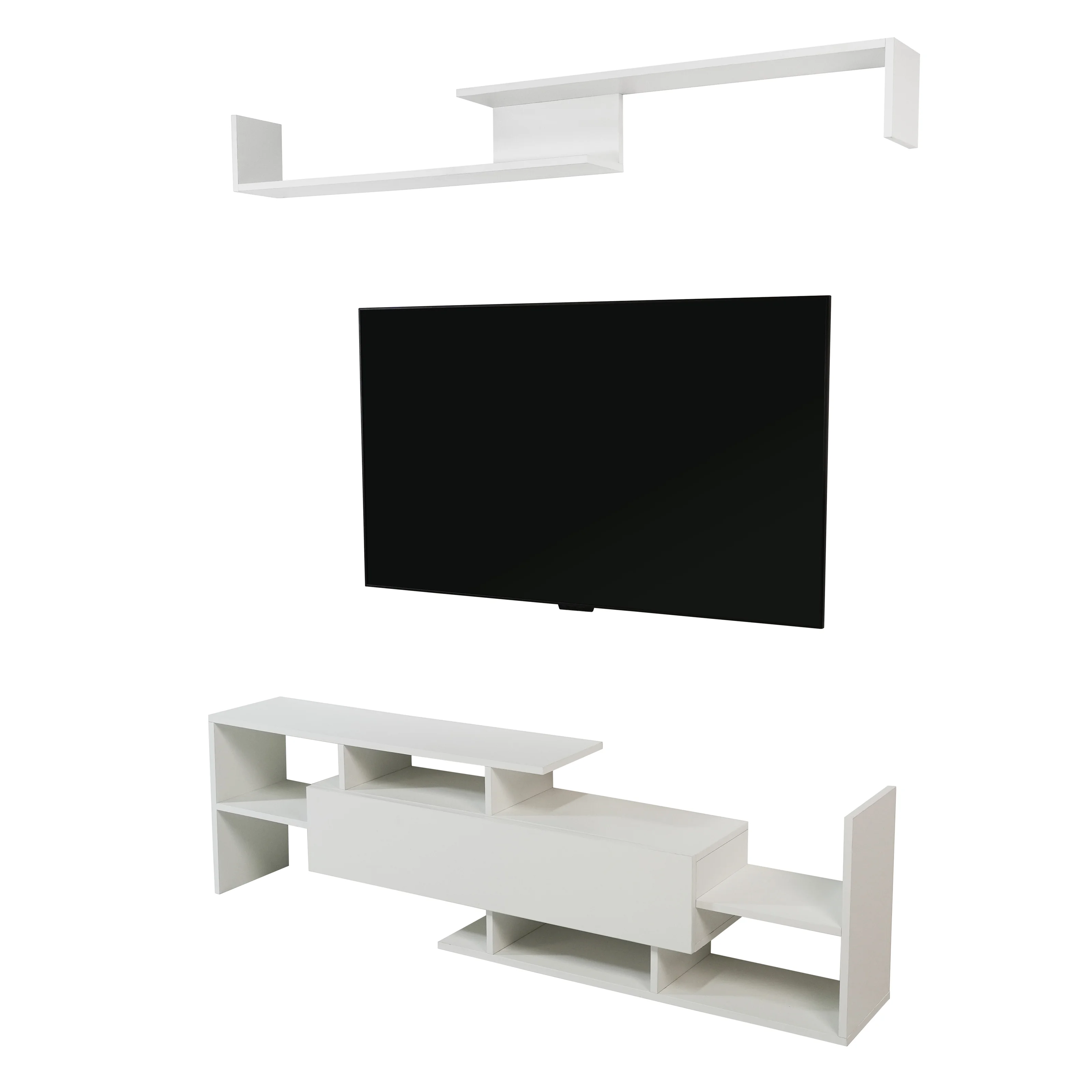 Surrey Modern TV Stand with MDF Shelves and Bookcase in White