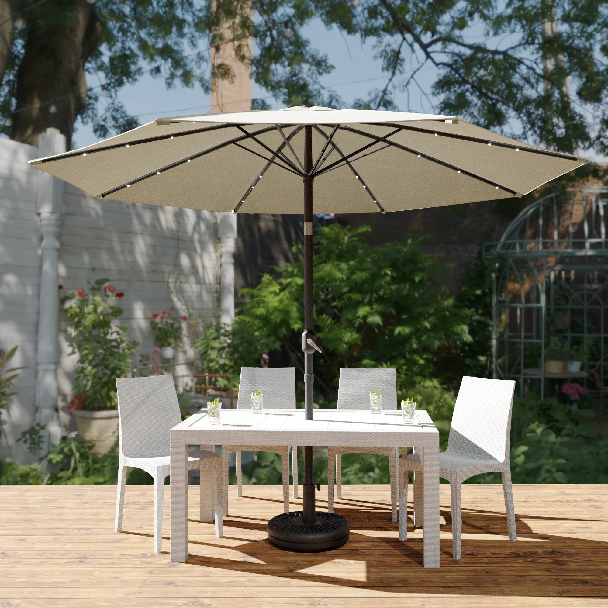 Sierra 9' Outdoor Patio Tilt Market Umbrella with Solar LED Lights in cream