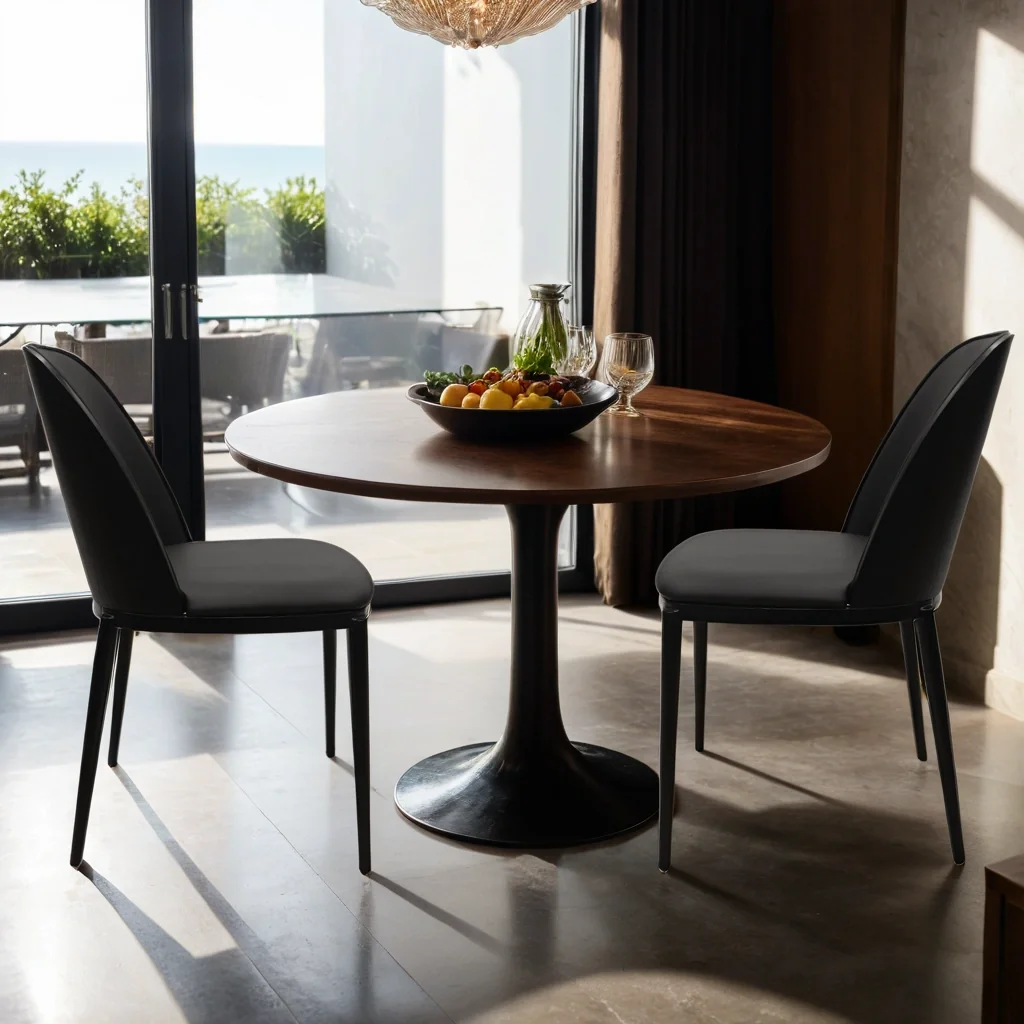 Tule Collection Dining Chair, Black Frame With Black Leather