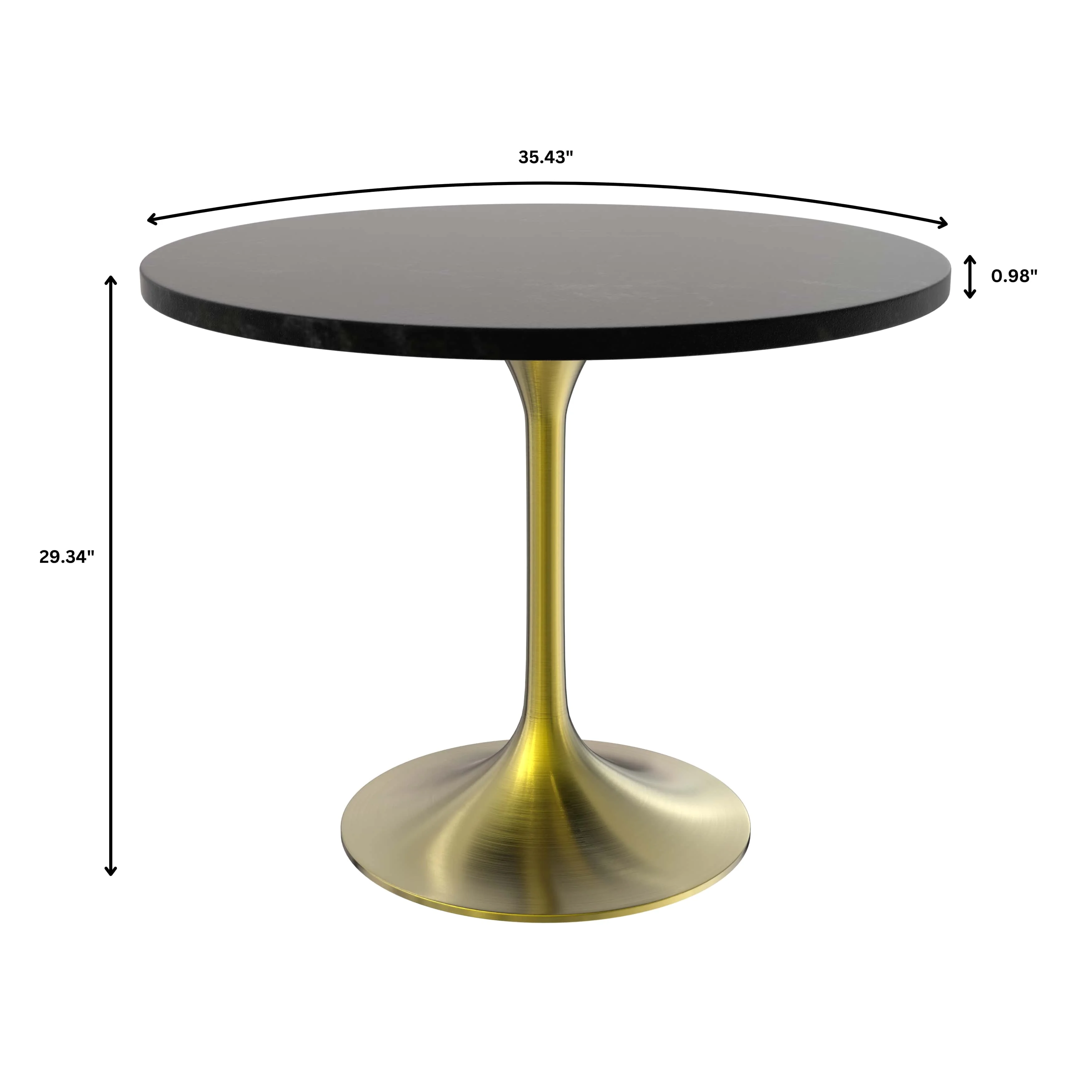 Verve 5-Piece Dining Set with 36" Round MDF Top Table and 4 Leather Dining Side Chairs in Black/Black