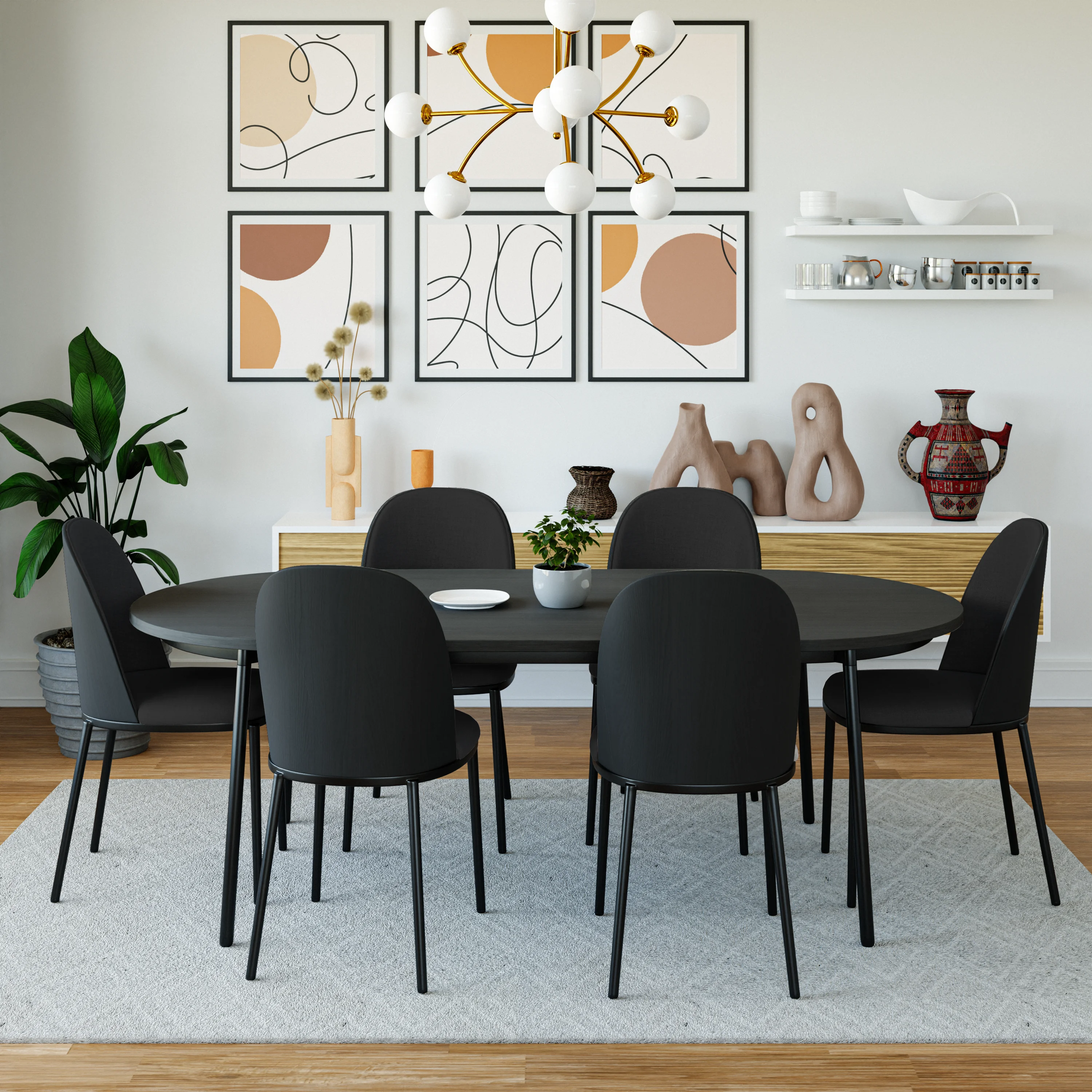 Tule Collection Dining Chair, Black Frame With Black Leather - set of 4