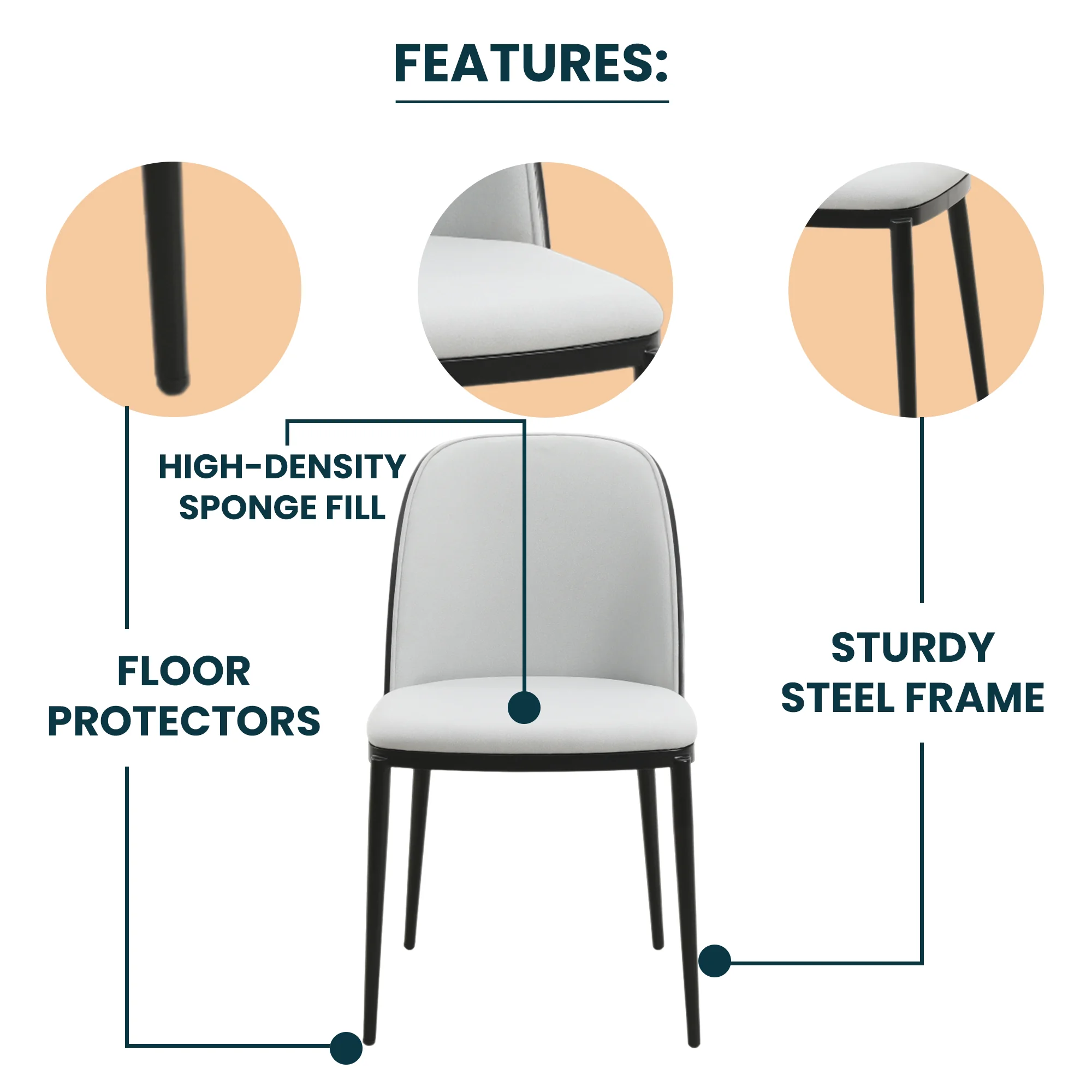 Tule Mid-Century Modern Dining Side Chair with Velvet Seat and Powder-Coated Steel Frame for Kitchen and Dining Room