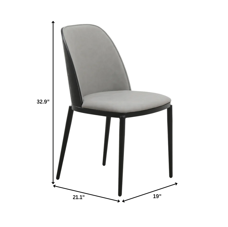Tule Collection Dining Chair, Black Frame With Light Grey Leather - set of 2
