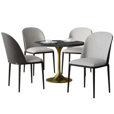 Verve 5-Piece Dining Set with 36" Round MDF Top Table and 4 Leather Dining Side Chairs in Black/Light Grey