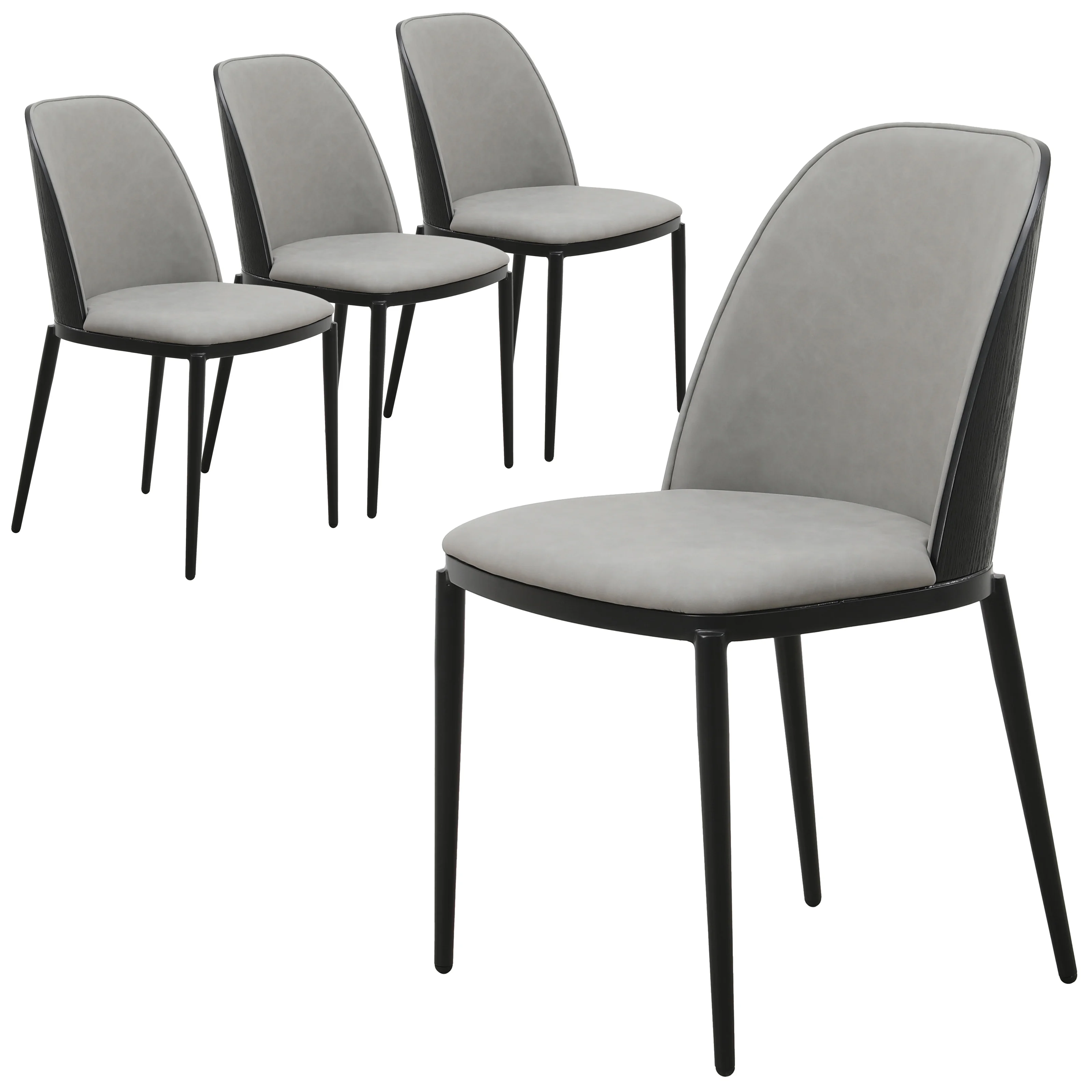 Tule Collection Dining Chair, Black Frame With Light Grey Leather - set of 4