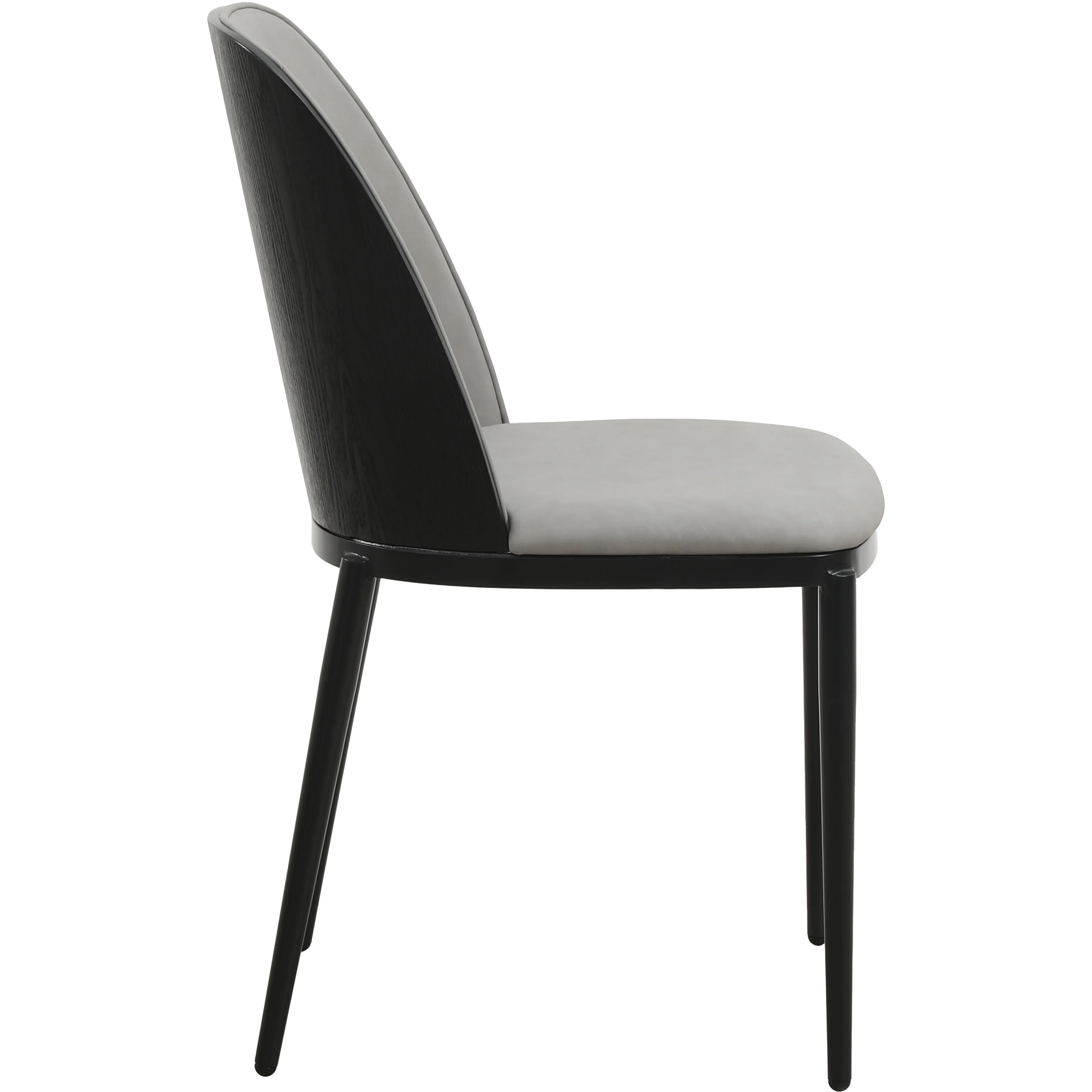 Voren 7-Piece Dining Set with 55" Rectangular Dining Table in Black Glass Top and 6 Leather Dining Chairs in Black/Light Grey