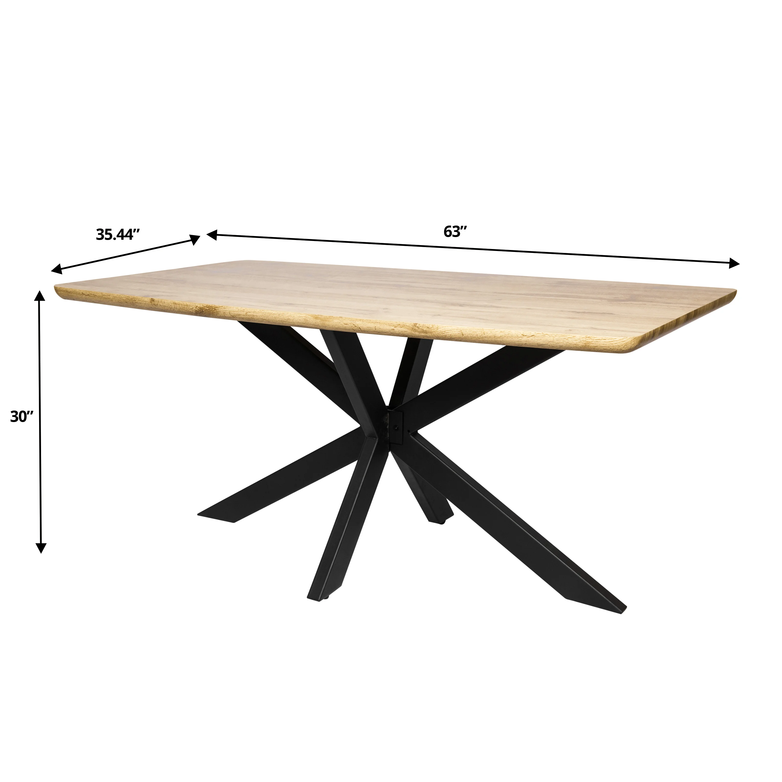 Ravenna 6-Piece Dining Set with 63" Rectangular Dining Table in Natural Wood MDF and 5 Leather Dining Chairs in Black/White