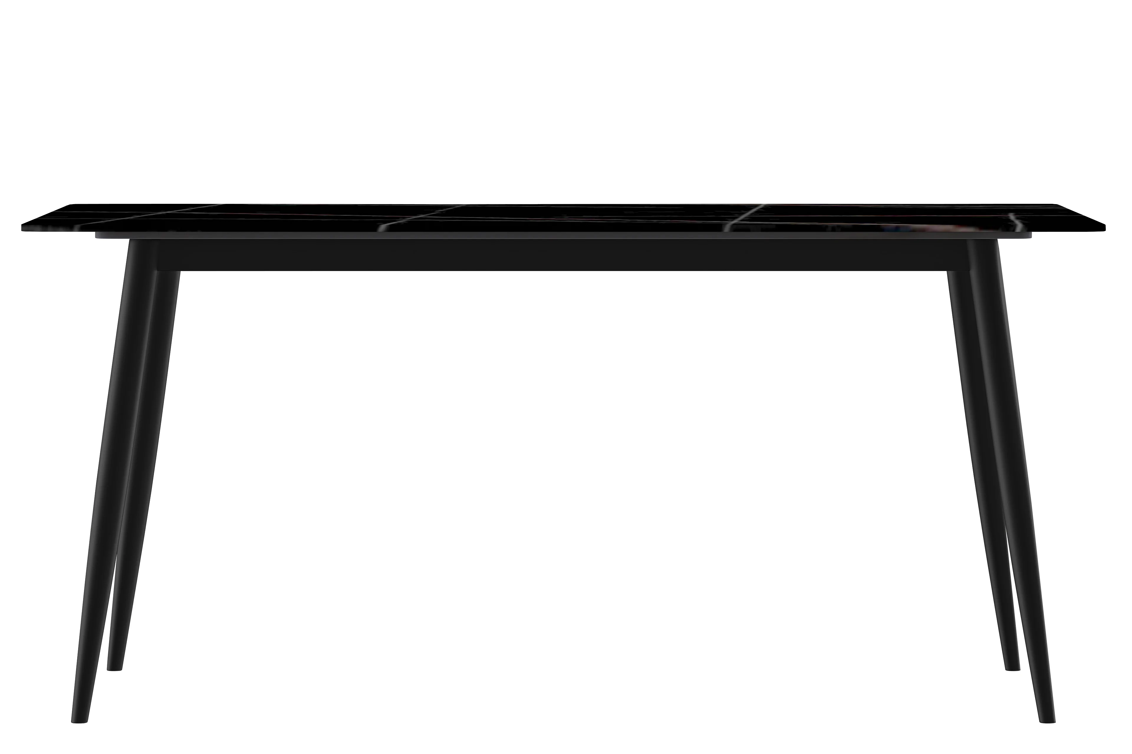 Zayle 7-Piece Dining Set with 55" Rectangular Dining Table in Black/Gold Sintered Stone Top and 6 Leather Dining Chairs in Black/White