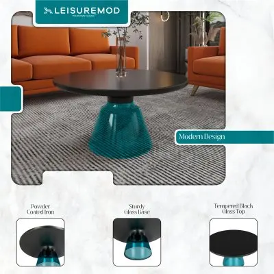 Tully Collection Glass Coffee Table Blue glass, Black Rim with Black Glass top