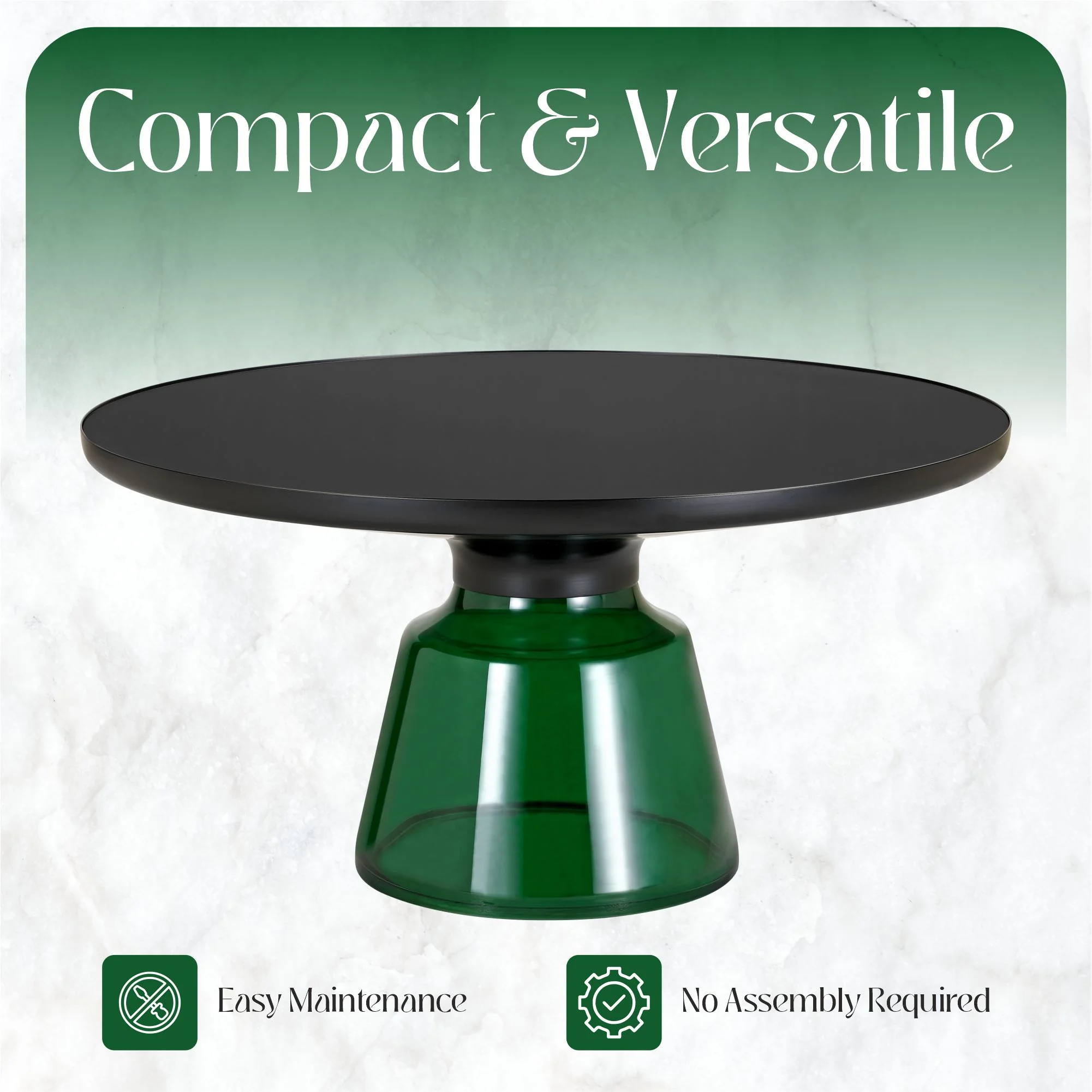 Tully Collection Glass Coffee Table Green glass, Black Rim with Black Glass top