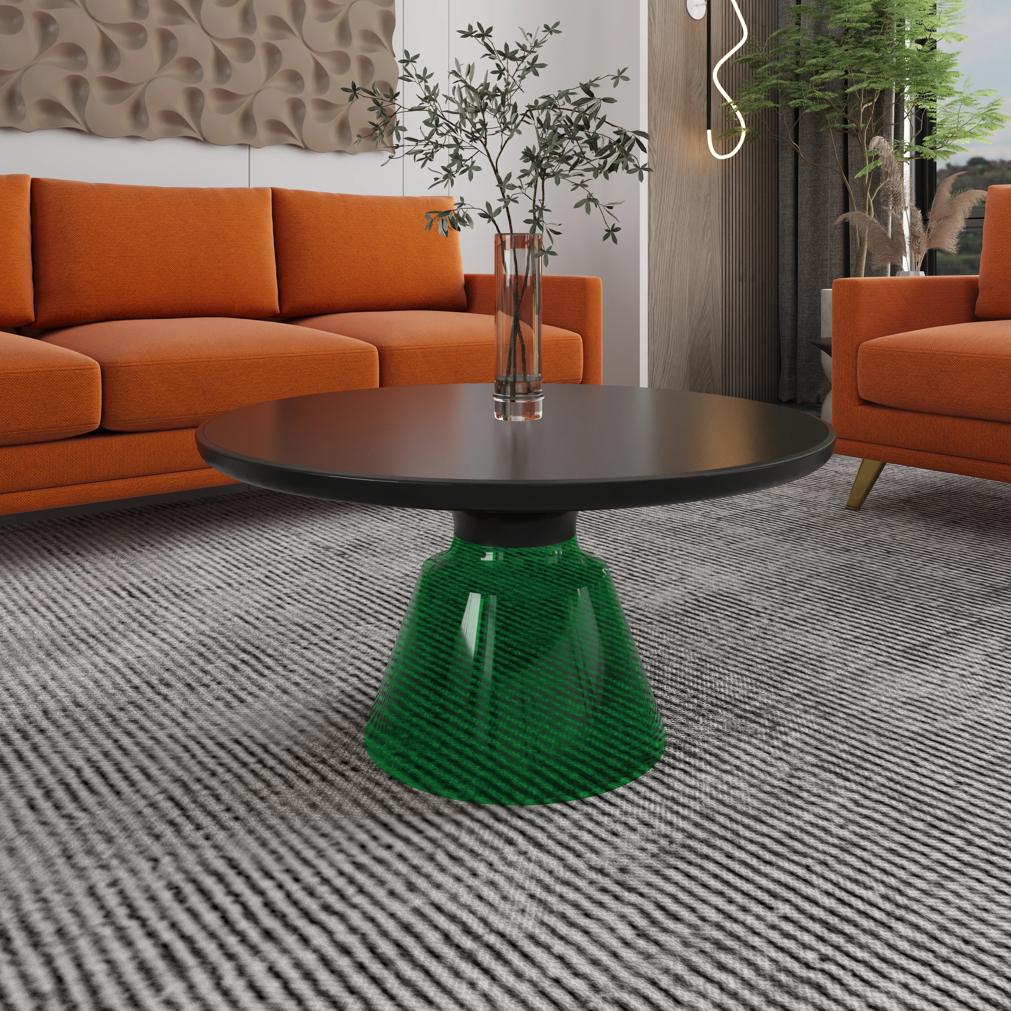 Tully Collection Glass Coffee Table Green glass, Black Rim with Black Glass top