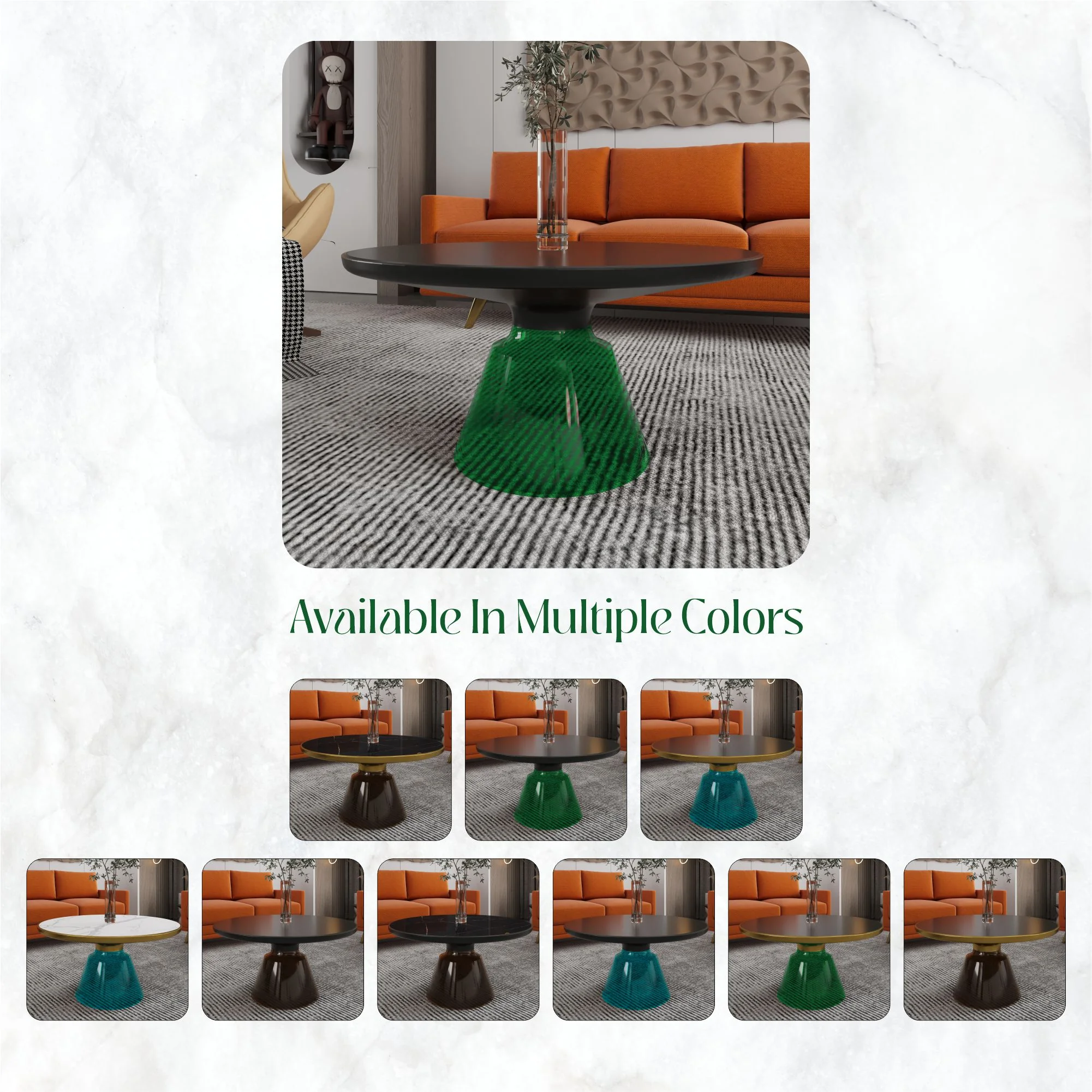 Tully Collection Glass Coffee Table Green glass, Black Rim with Black Glass top