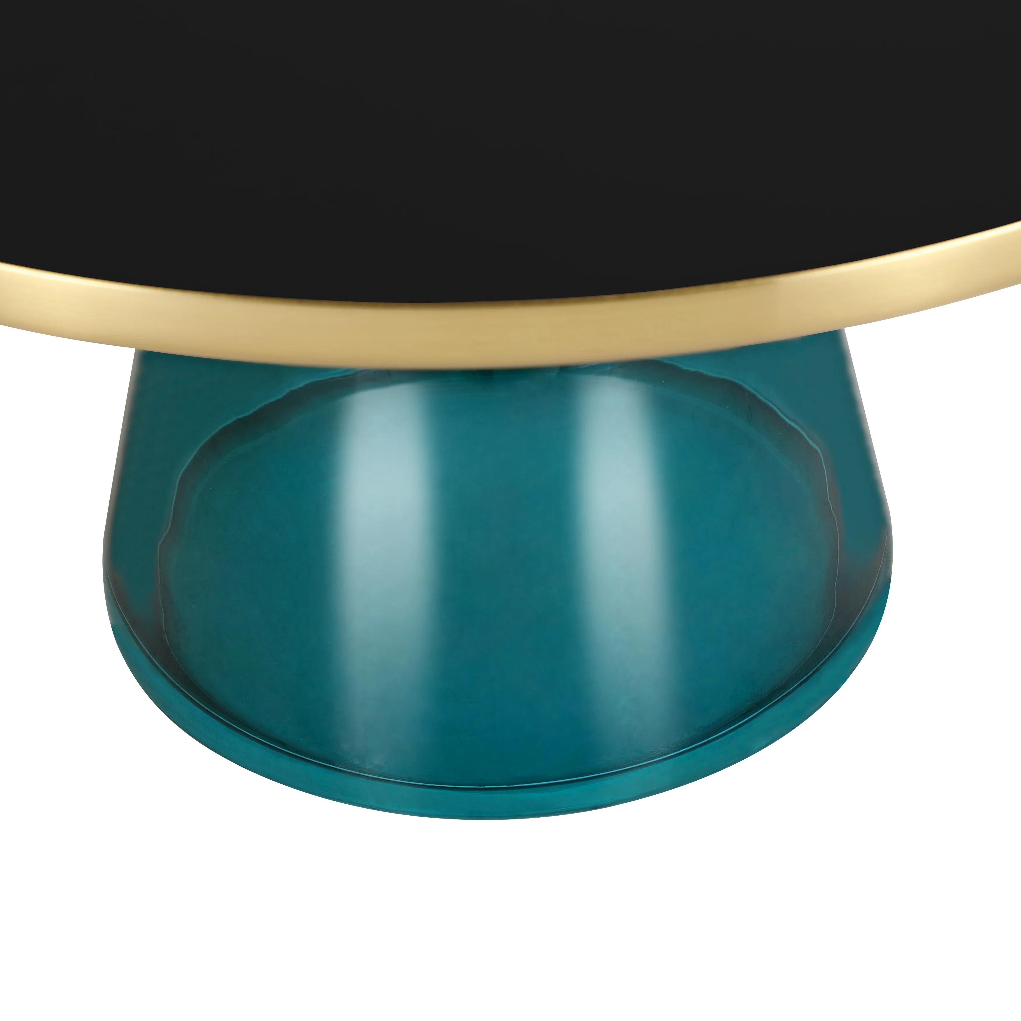 Tully Collection Glass Coffee Table Blue glass, Gold Rim with Black Glass top