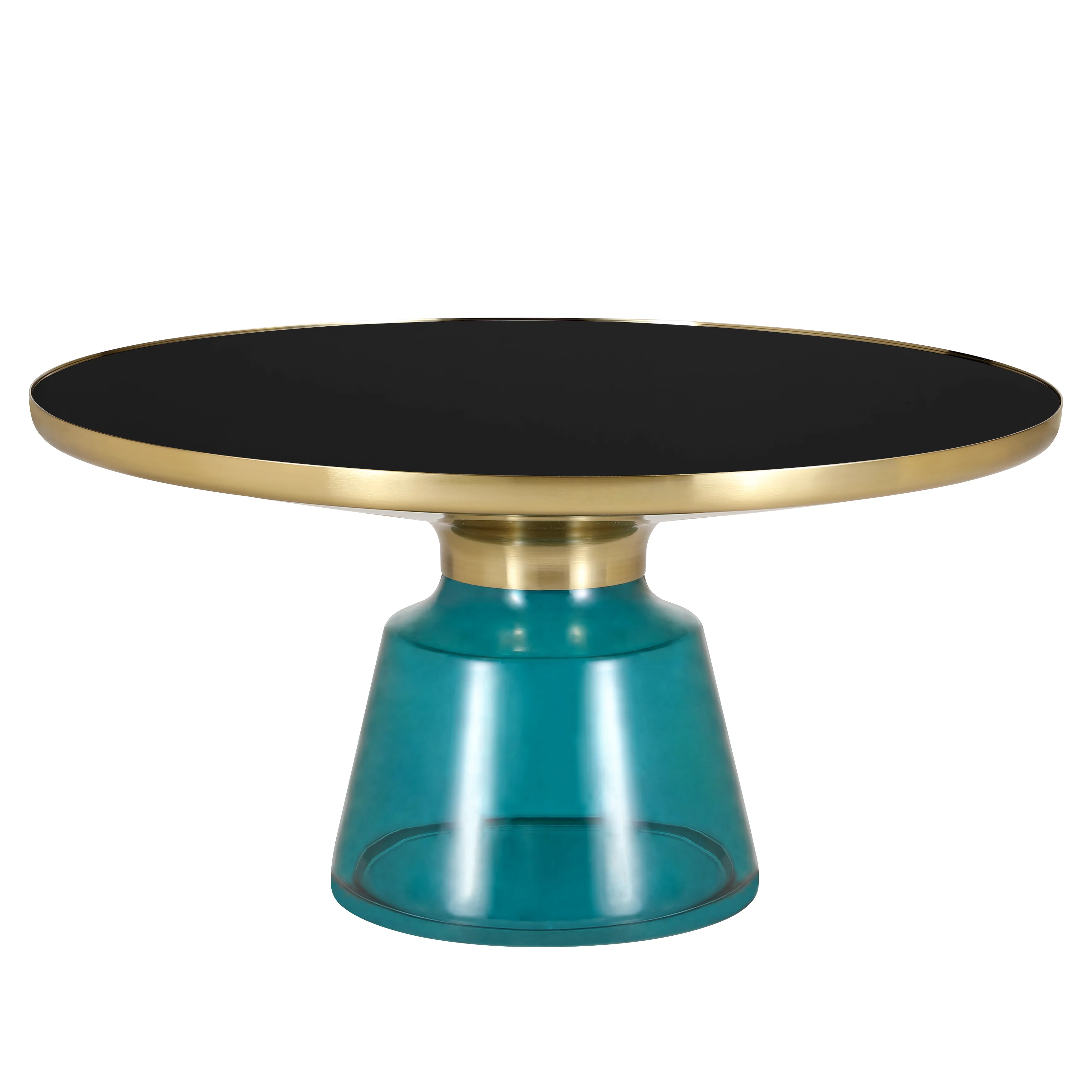 Tully Collection Glass Coffee Table Blue glass, Gold Rim with Black Glass top