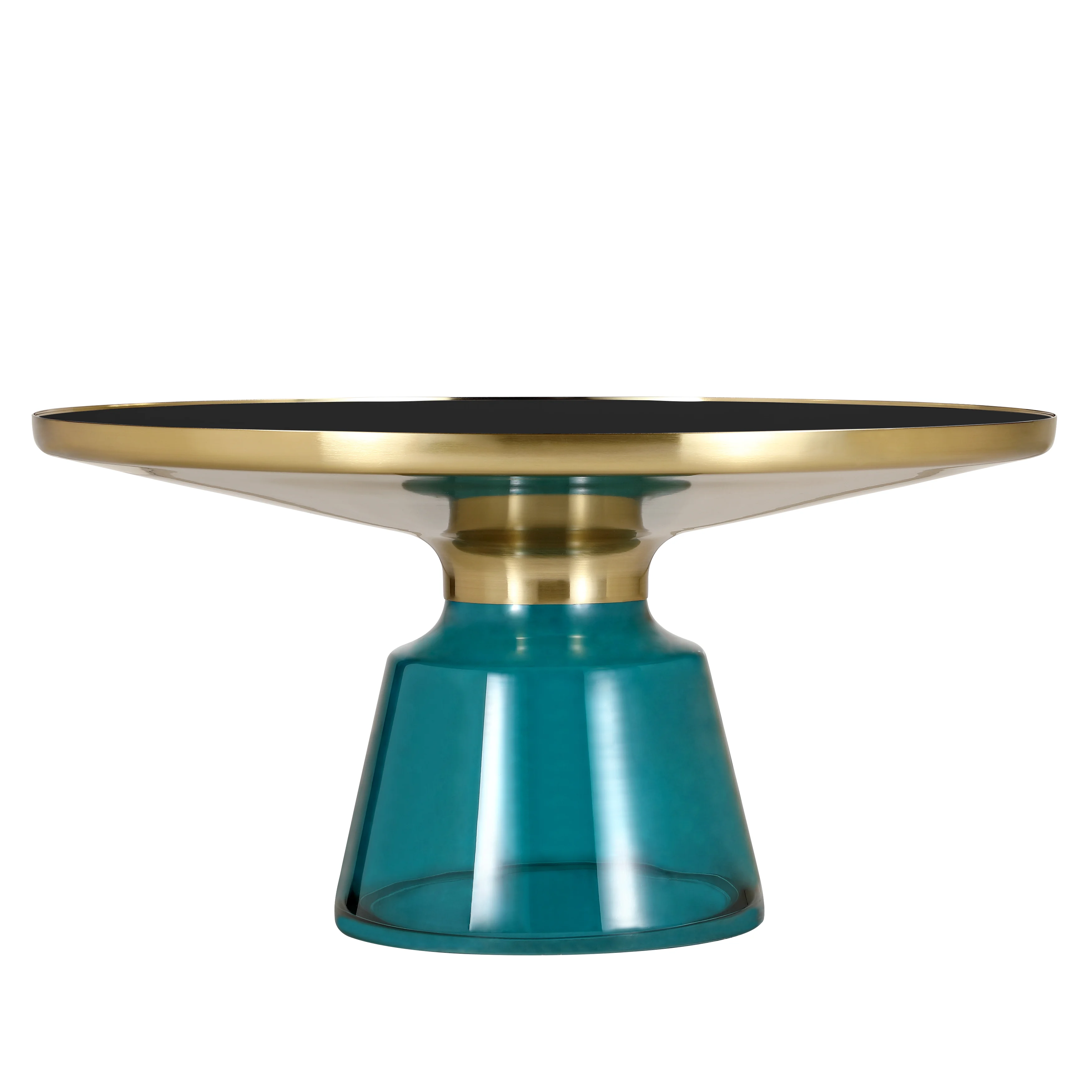 Tully Collection Glass Coffee Table Blue glass, Gold Rim with Black Glass top