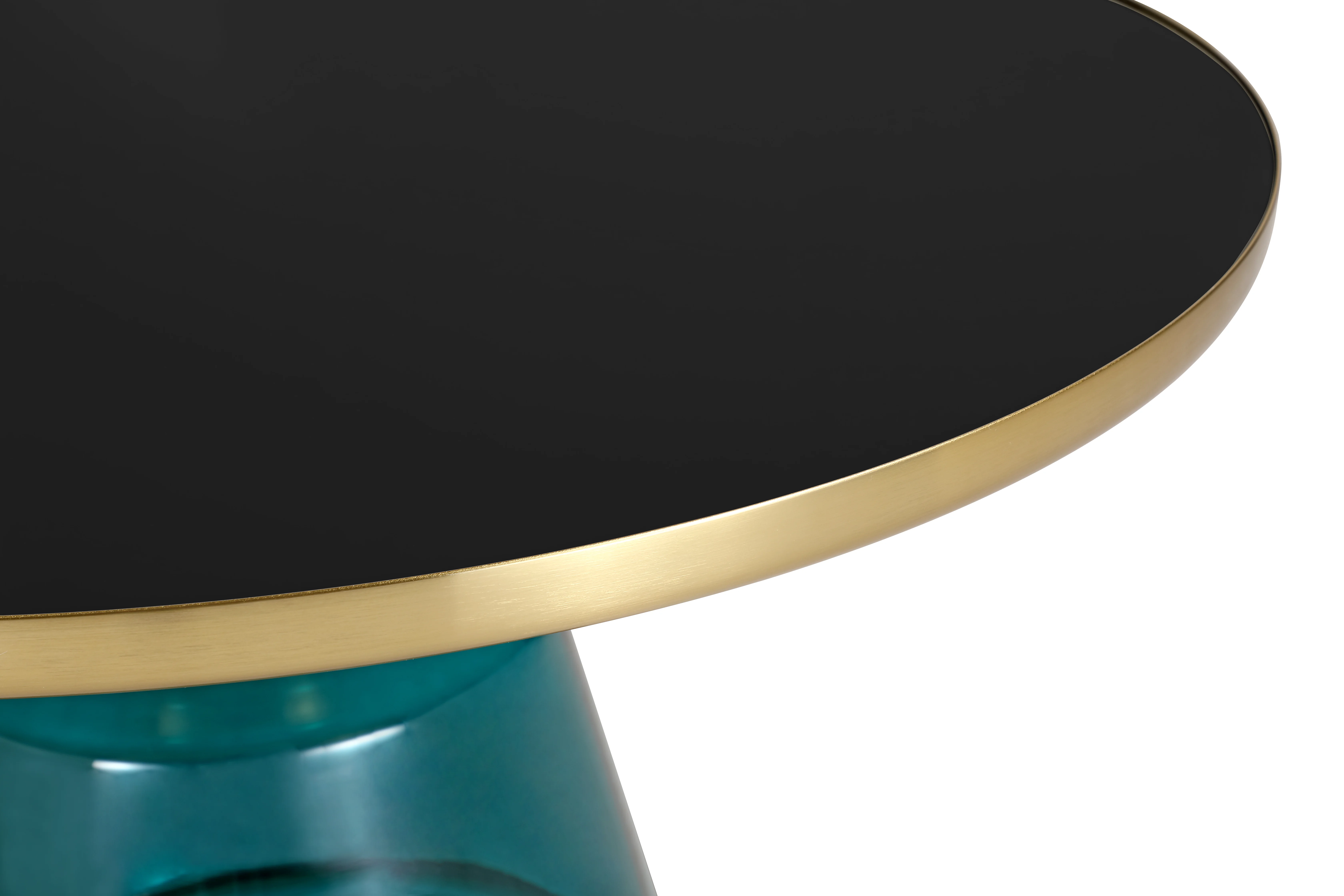 Tully Collection Glass Coffee Table Blue glass, Gold Rim with Black Glass top