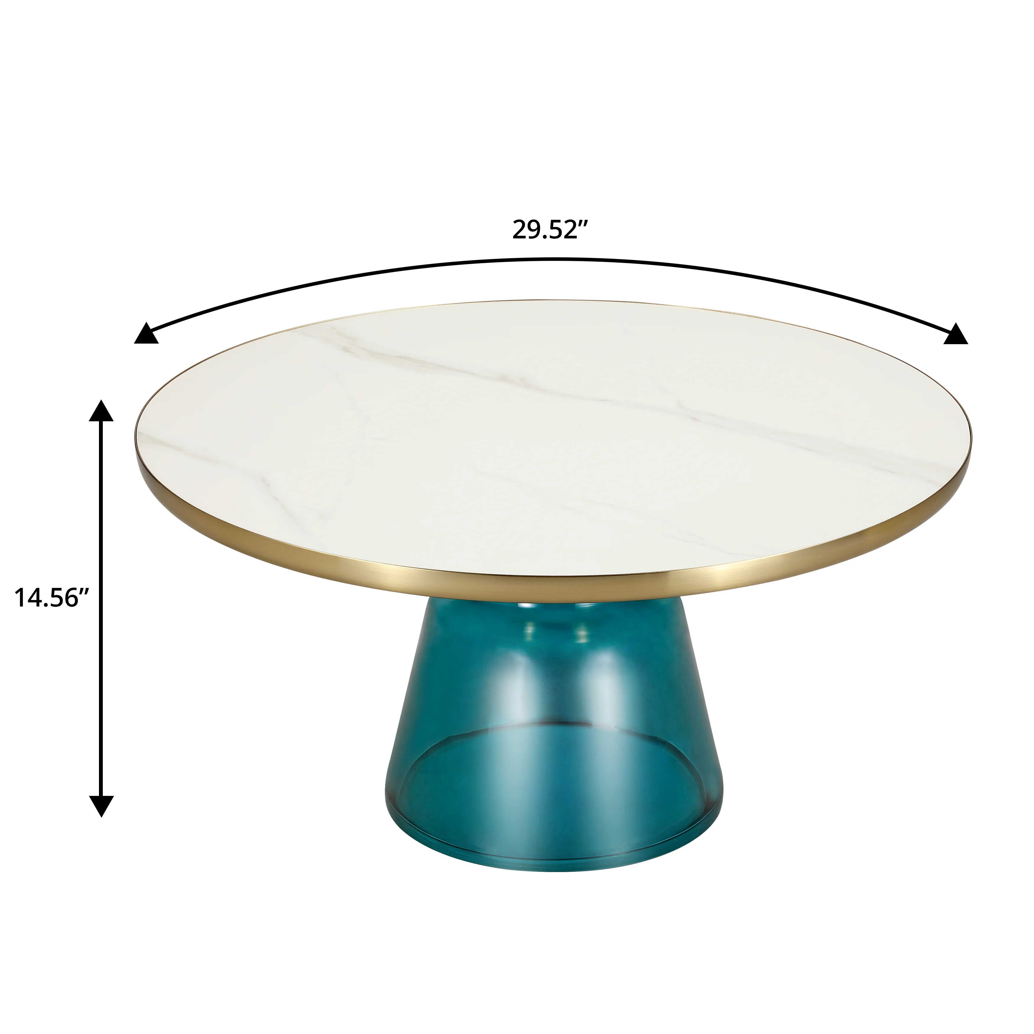 Tully Collection Glass Coffee Table Blue glass, Gold Rim with white sintered stone top