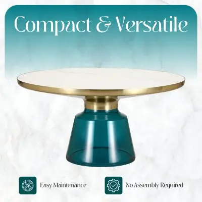 Tully Collection Glass Coffee Table Blue glass, Gold Rim with white sintered stone top