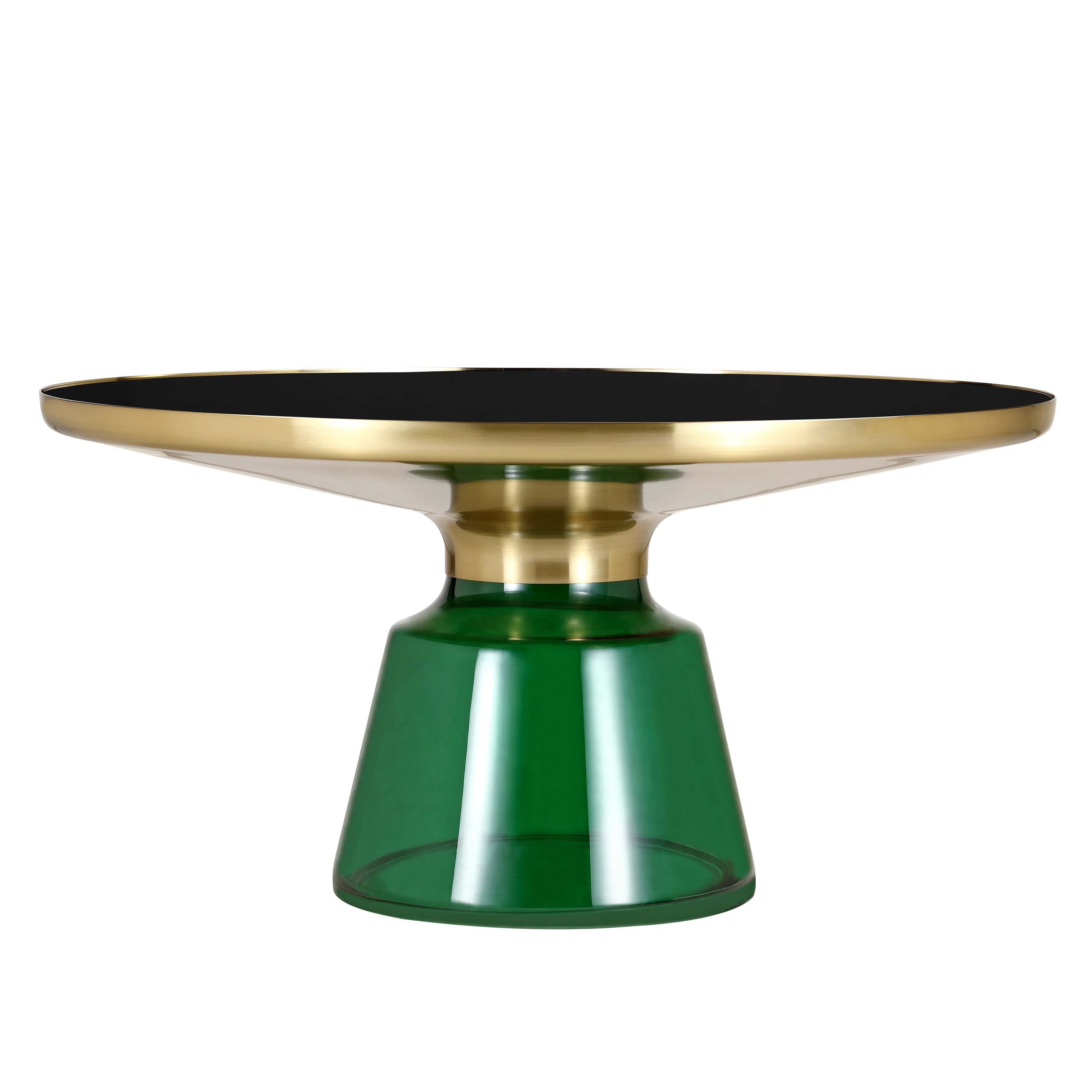 Tully Collection Glass Coffee Table Green glass, Gold Rim with Black Glass top